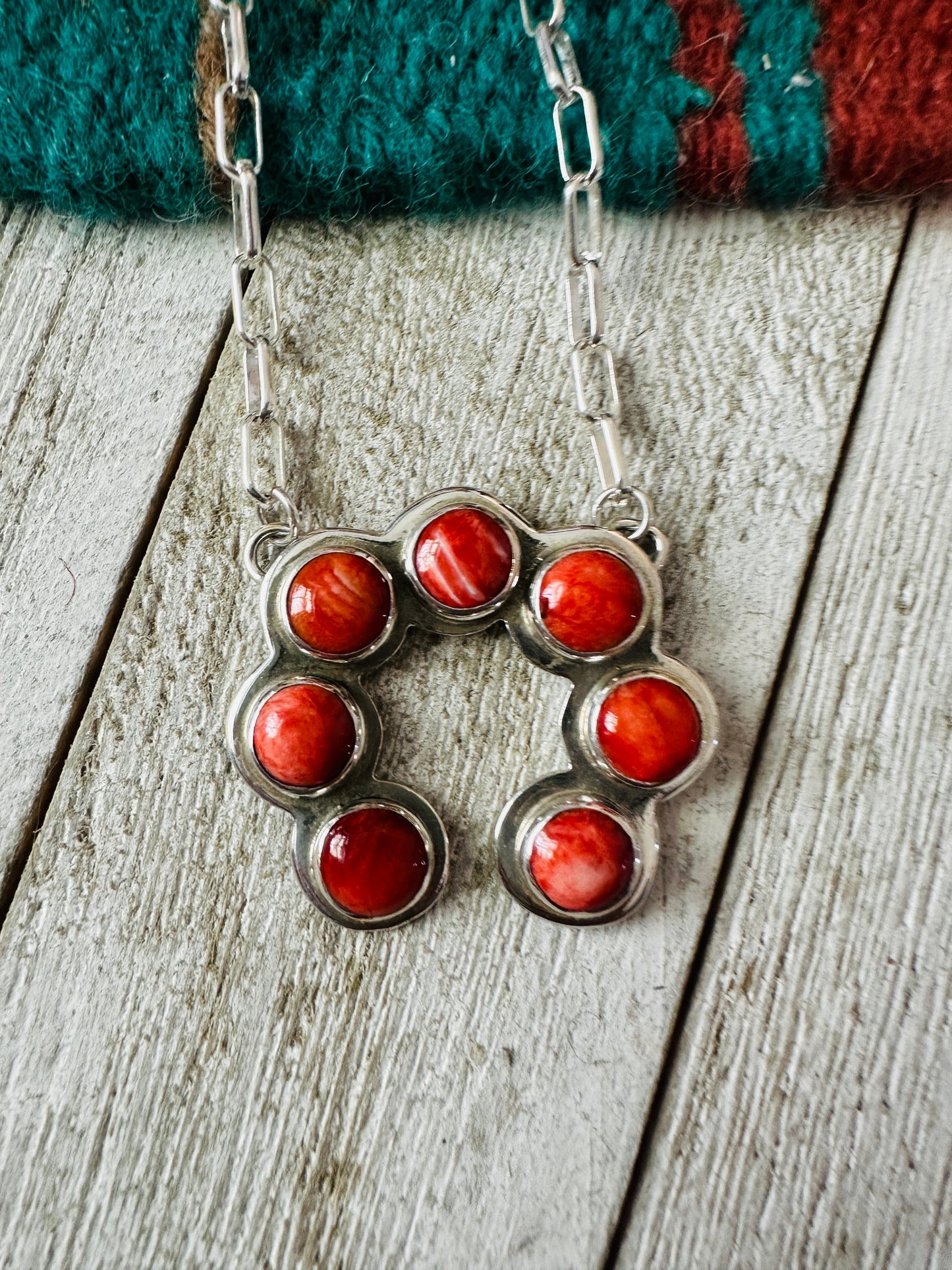 Navajo Sterling Silver & Orange Spiny Naja Necklace