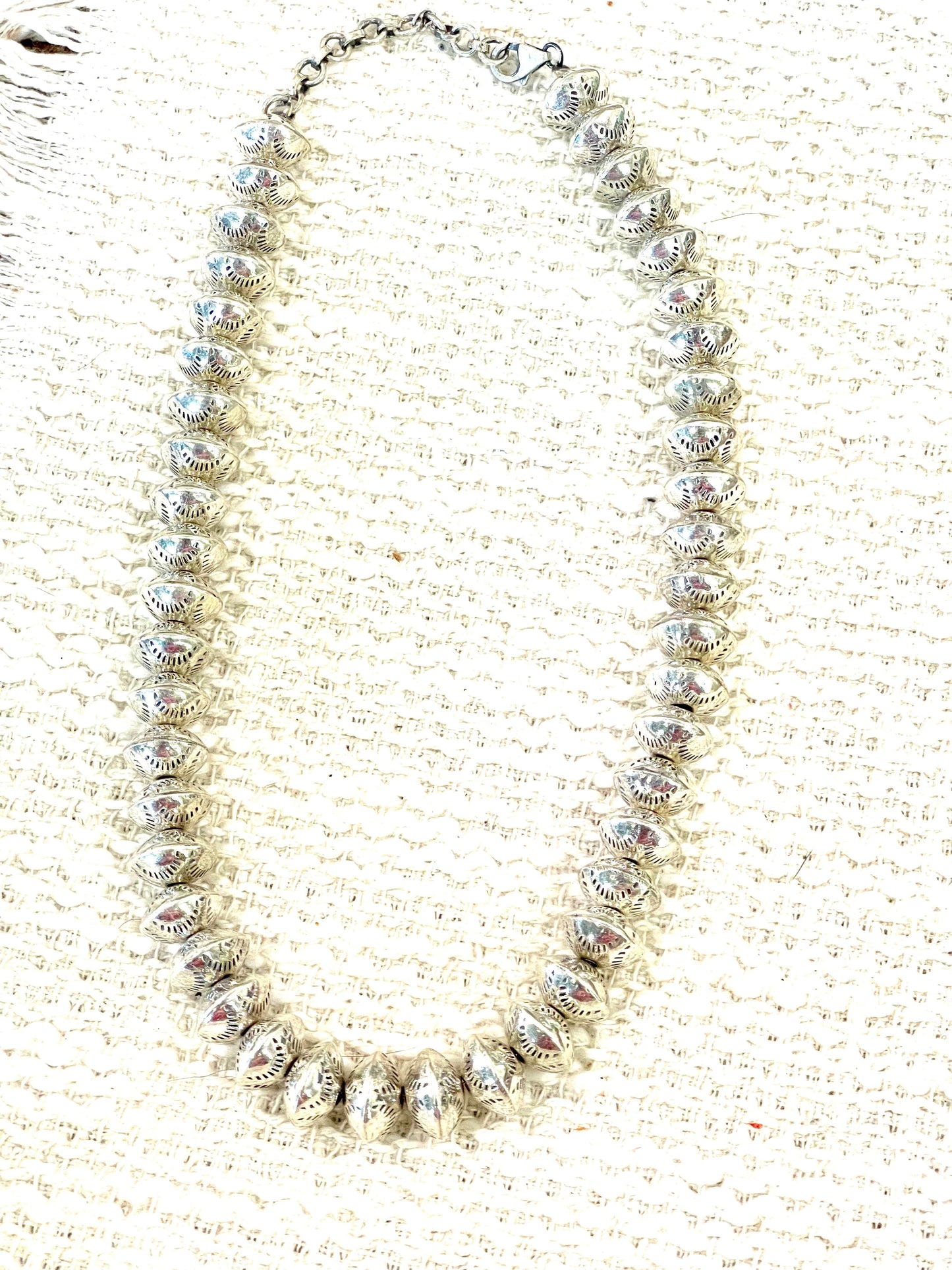 Handmade Sterling Silver 12 MM Beaded Necklace