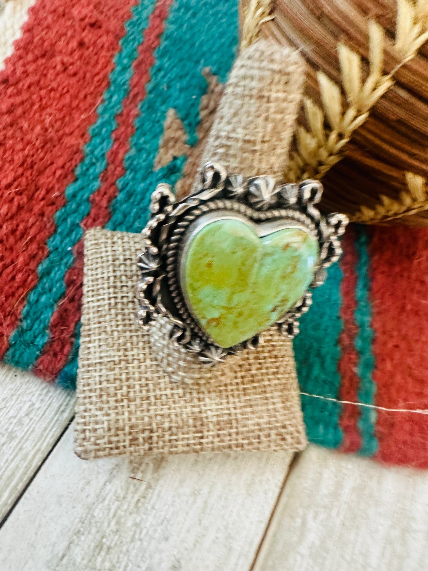 Apache Sterling Silver & Turquoise Heart Ring by Rosella Paxson, Size 9