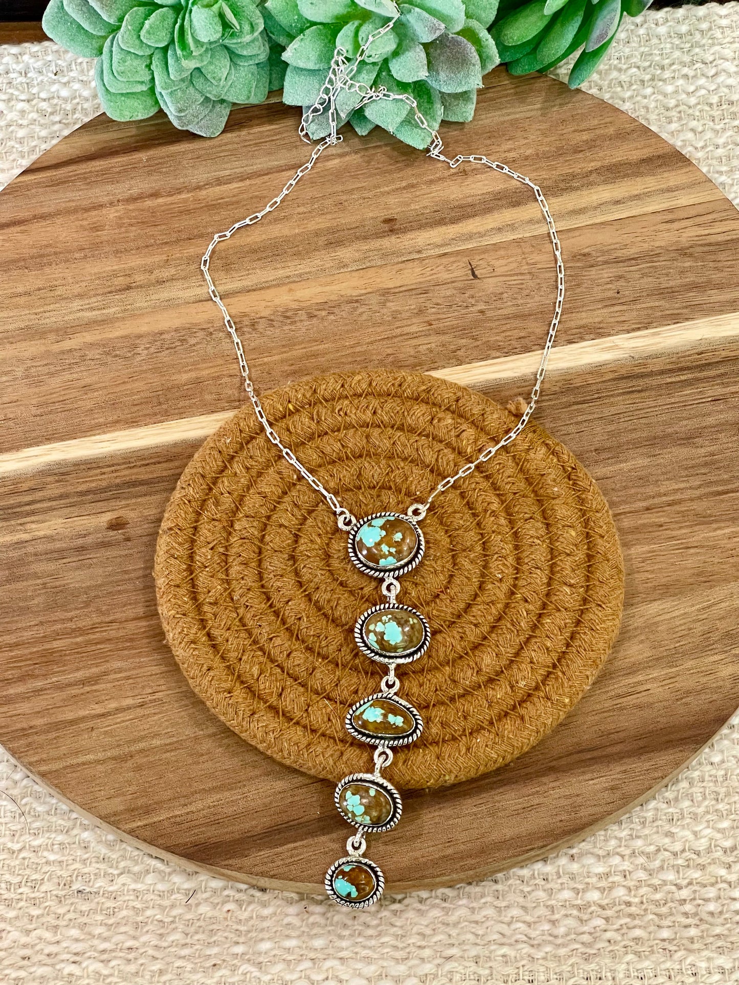 Handmade Sterling Silver Number 8 Turquoise Drop Necklace with Signed Nizhoni