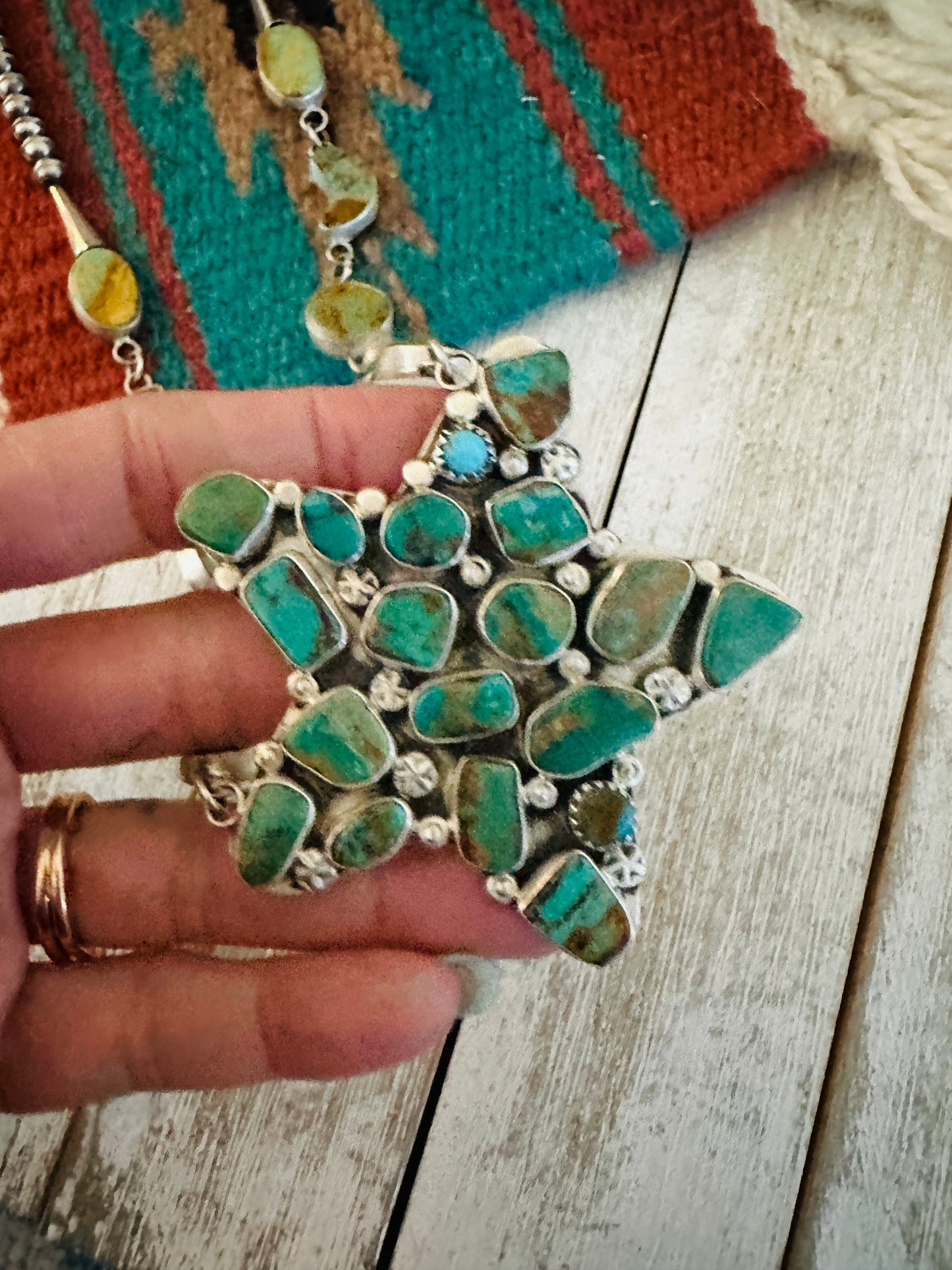 Navajo Sterling Silver & Royston Turquoise Star Necklace by Jacqueline Silver