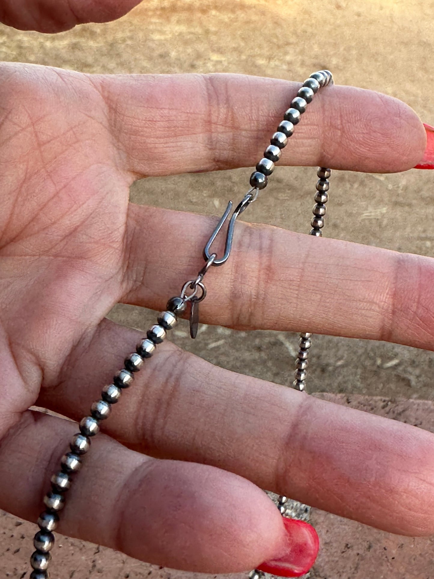 Navajo Made 4-6mm Sterling Silver Pearl Beaded Bow Tie Necklaces