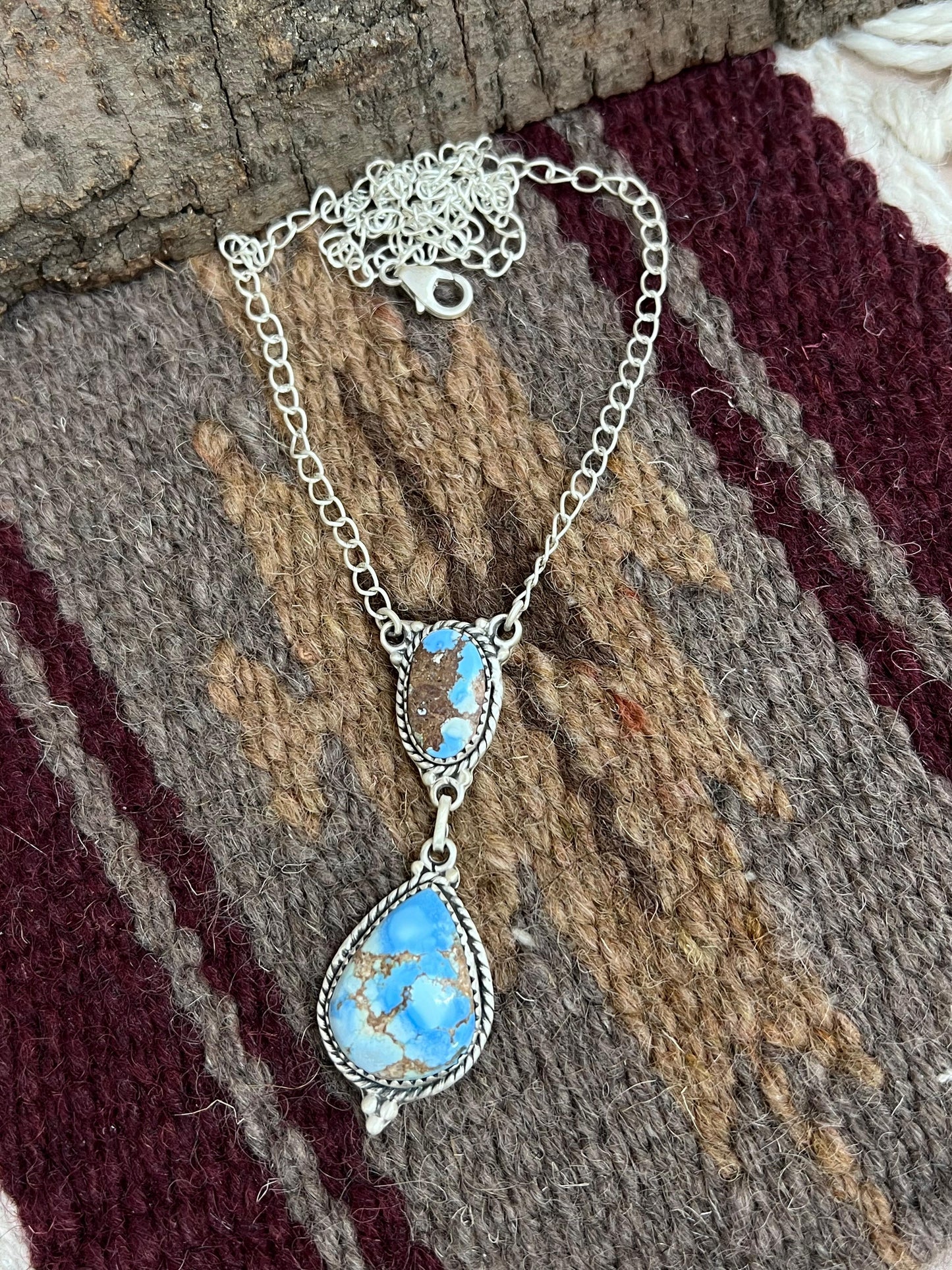 Handmade Sterling Silver Golden Hills Turquoise Necklace with Signed Nizhoni