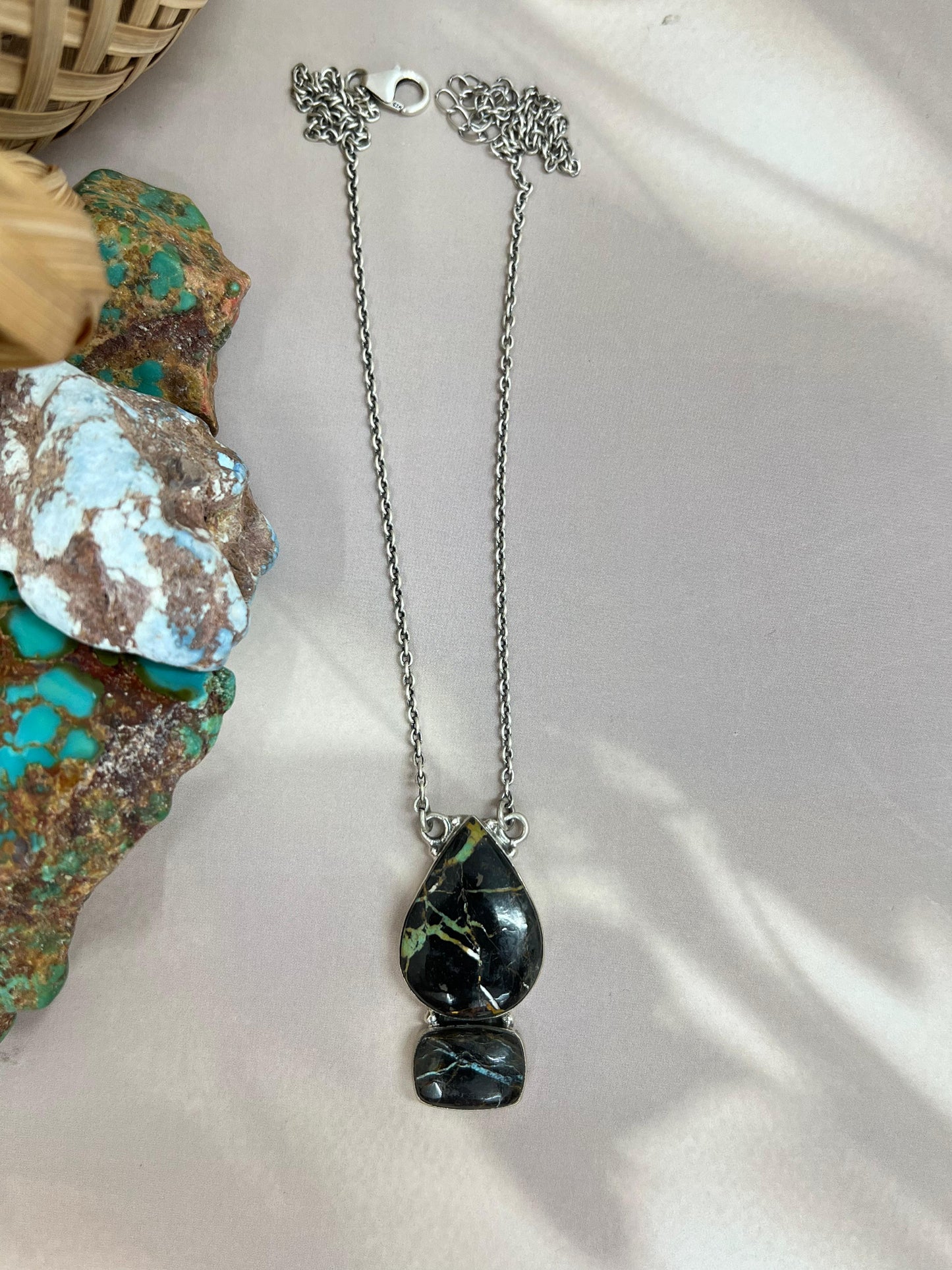 Handmade Sterling Silver Black Jack Necklace with Signed Nizhoni