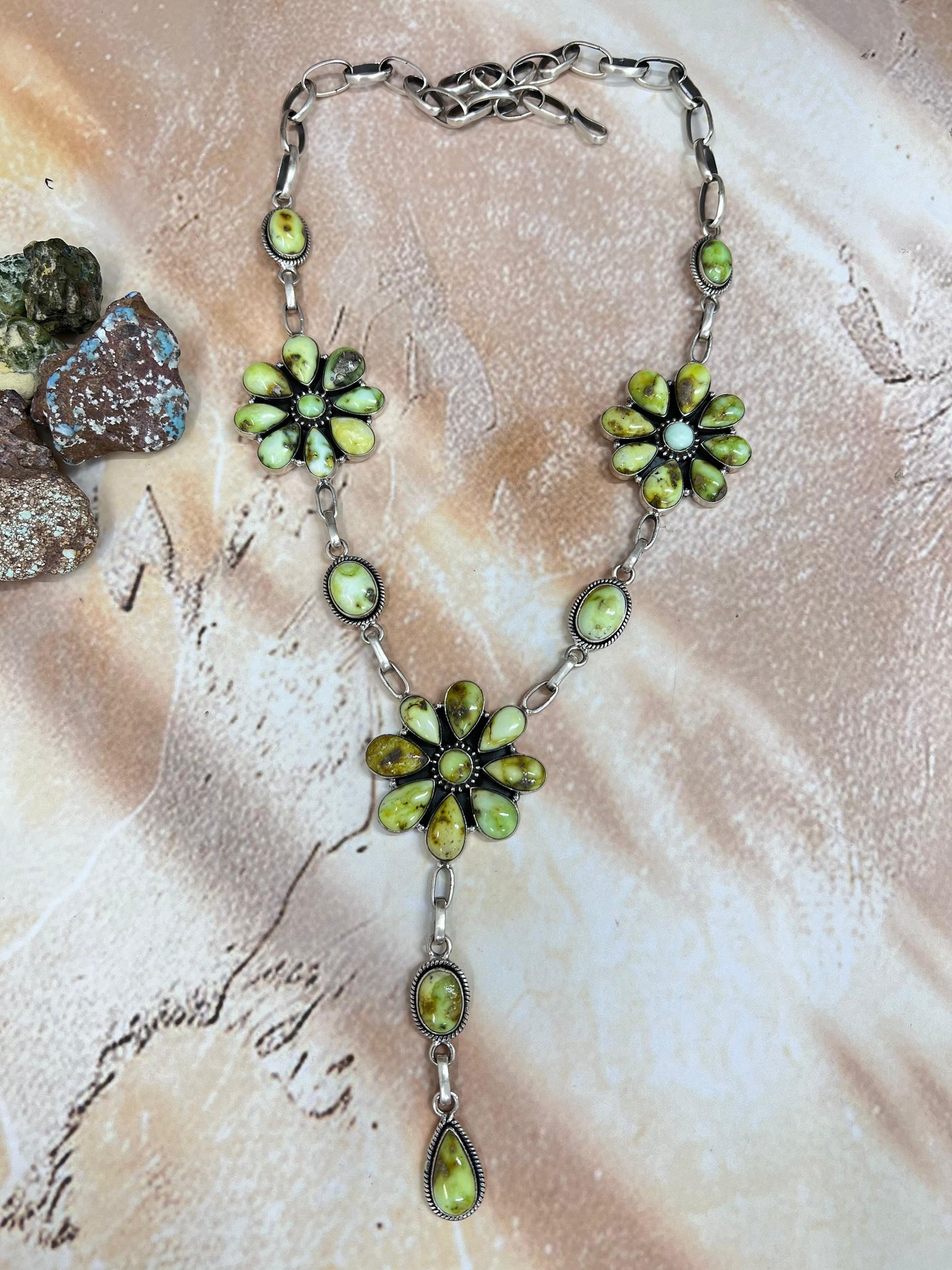 Handmade Sterling Silver Palomino Turquoise Necklace with Signed Nizhoni