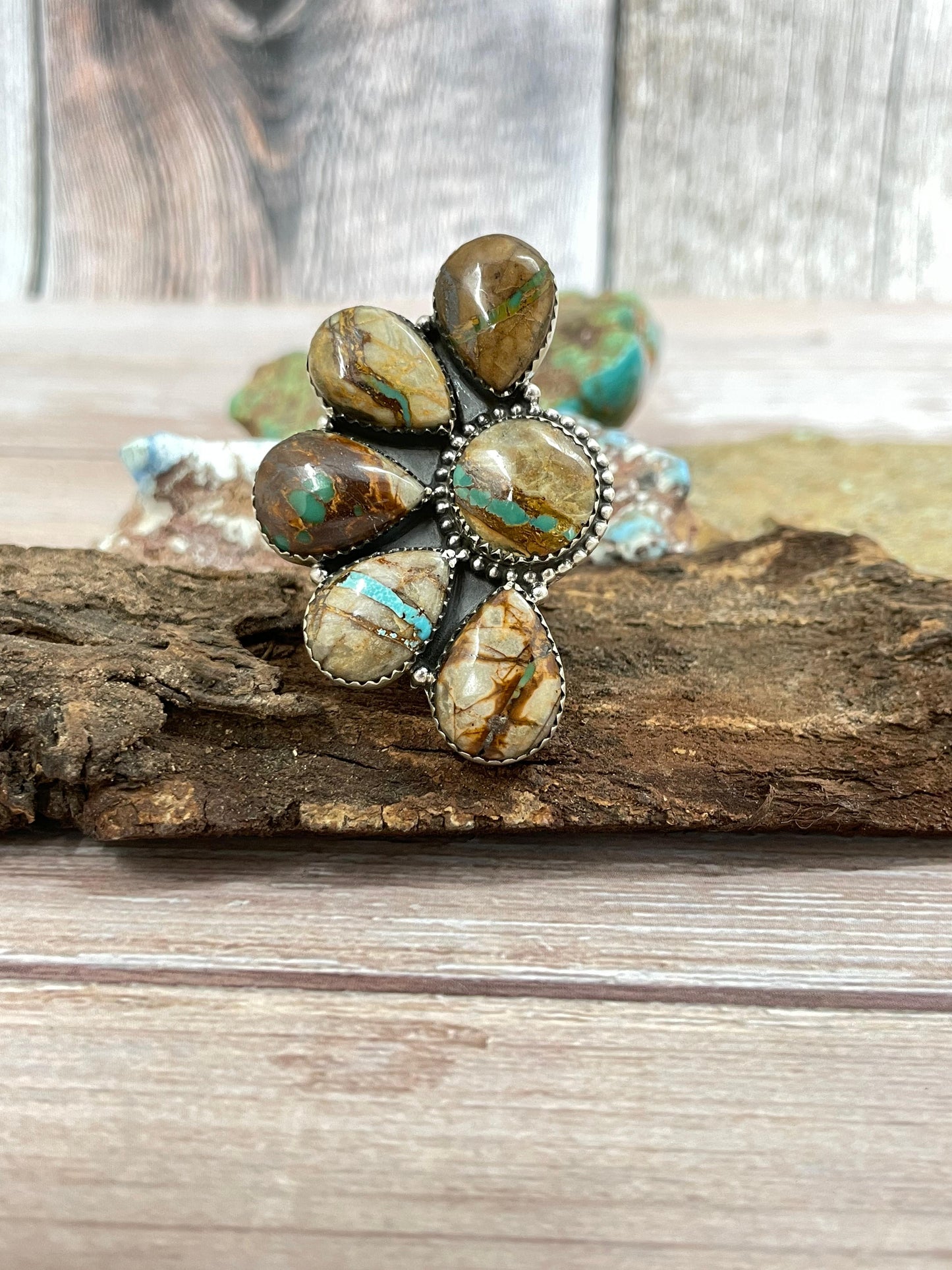 Handmade Sterling Silver Ribbon Royston Adjustable Ring with Signed Nizhoni