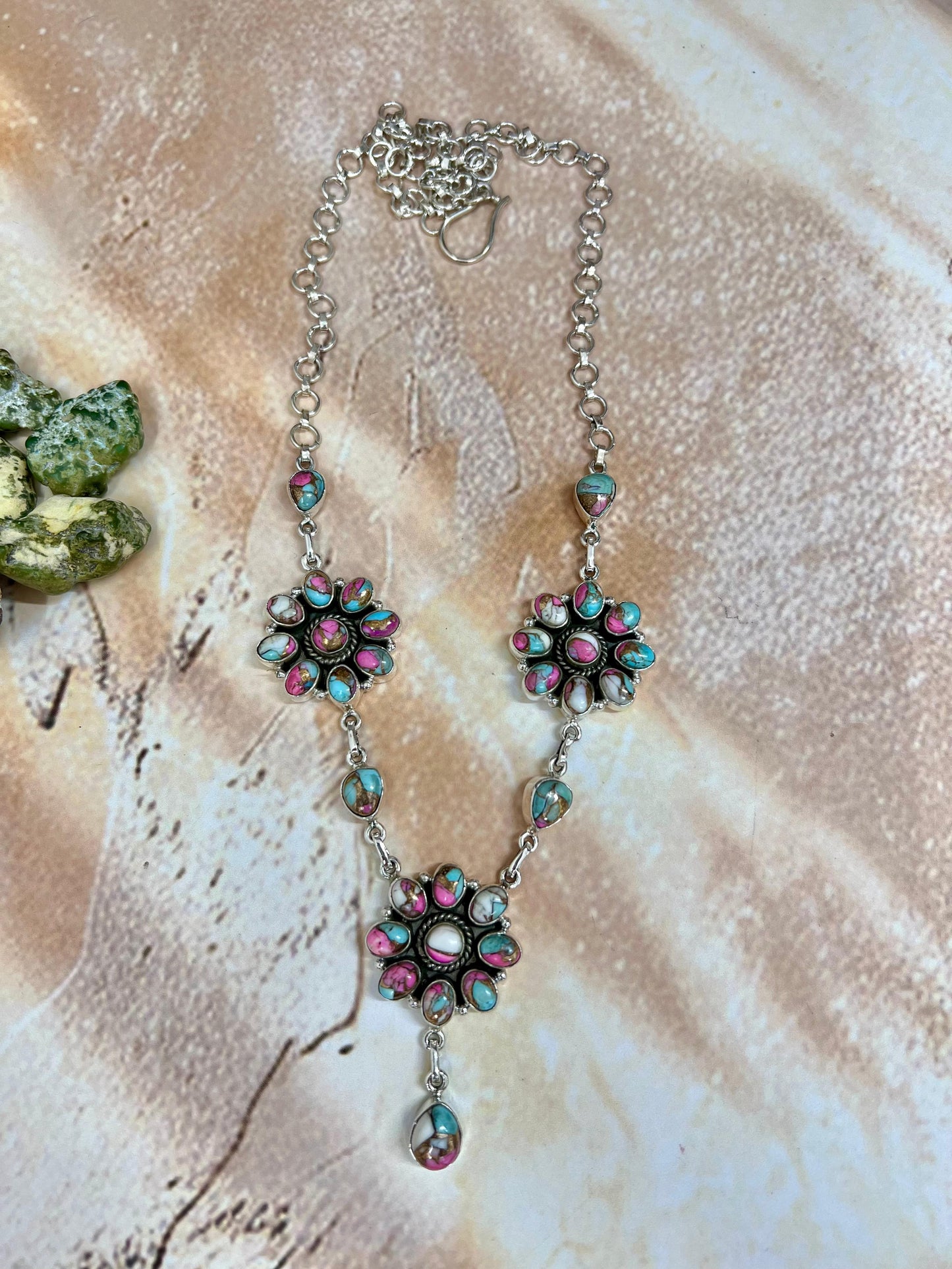 Handmade Sterling Silver Cotton Candy Turquoise Necklace with Signed Nizhoni