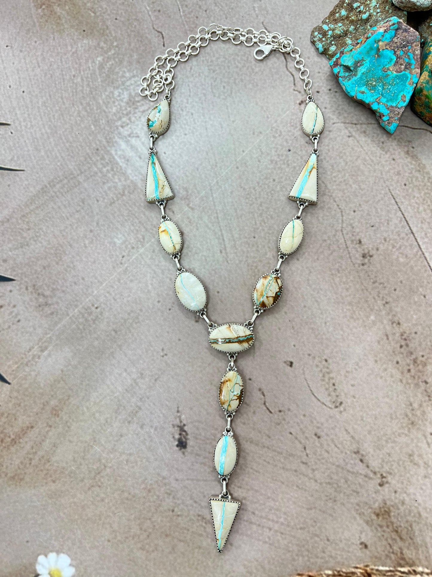 Handmade Sterling Silver Ribbon Royston Necklace with Signed Nizhoni