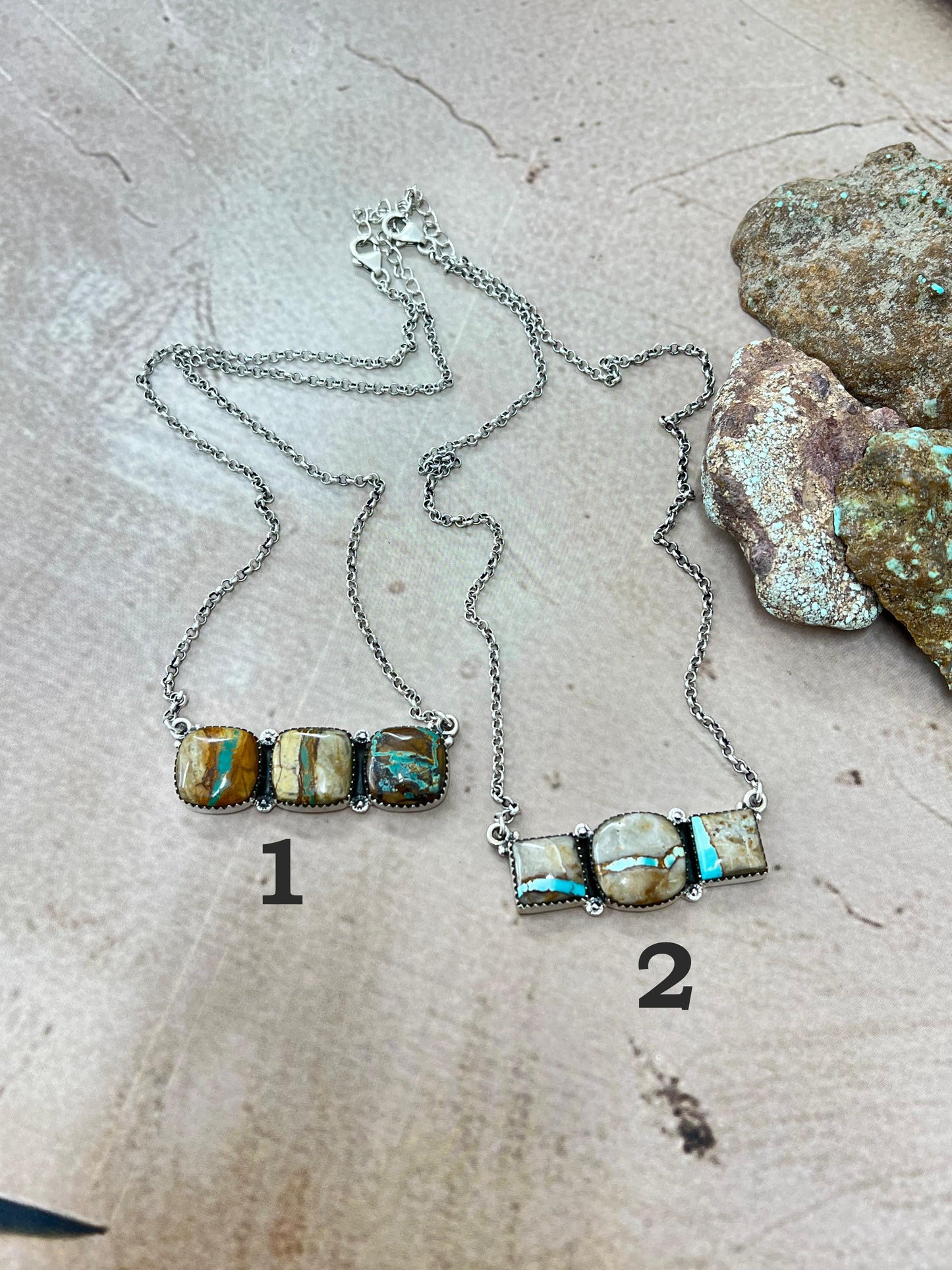 Handmade Sterling Silver Ribbon Royston Necklace with Signed Nizhoni