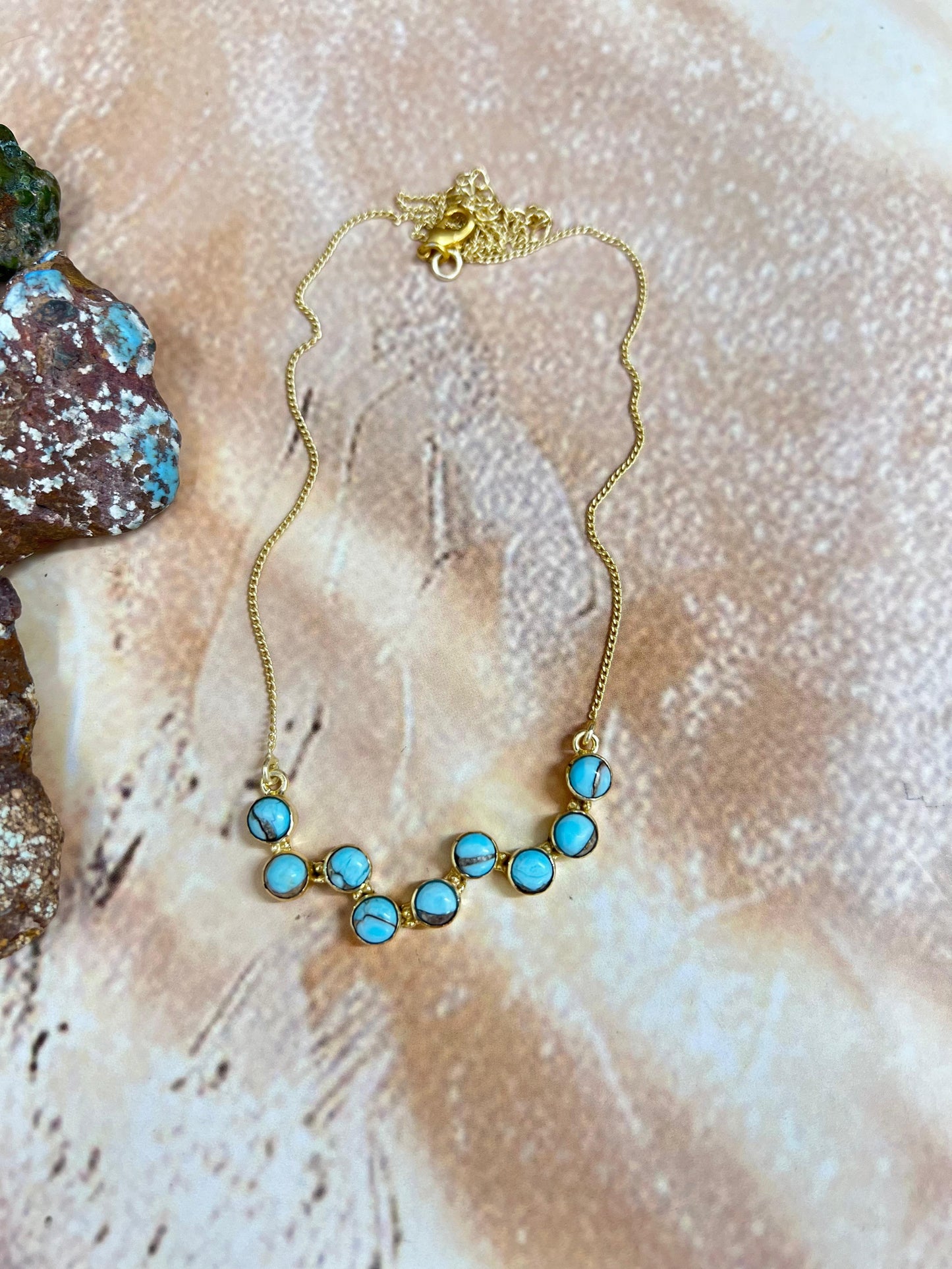 “The Golden Collection” Desert Jewels Natural Cotton Candy Turquoise Necklace Style 2
