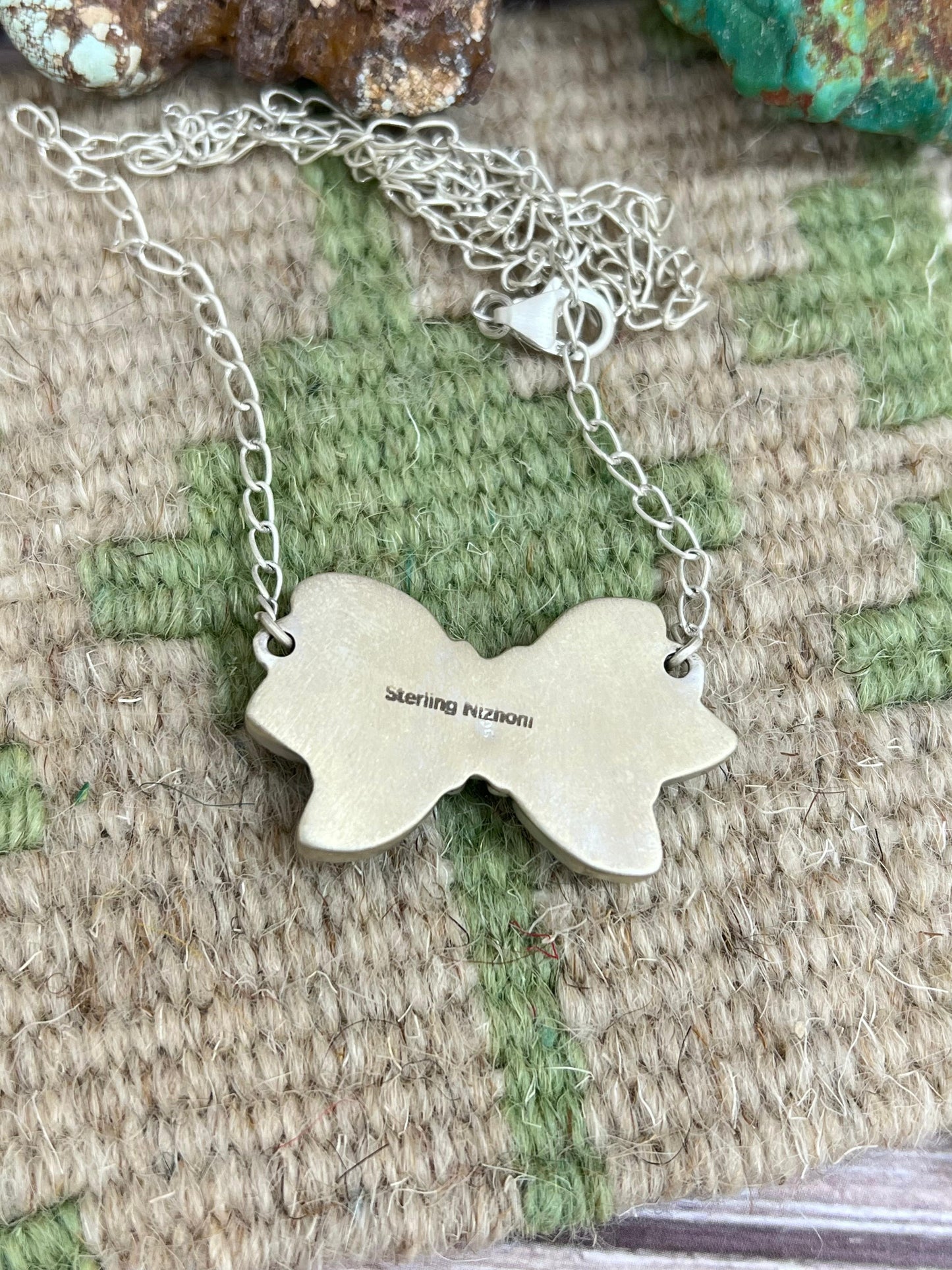 Handmade Sterling Silver Golden Hills Turquoise Necklace with Signed Nizhoni