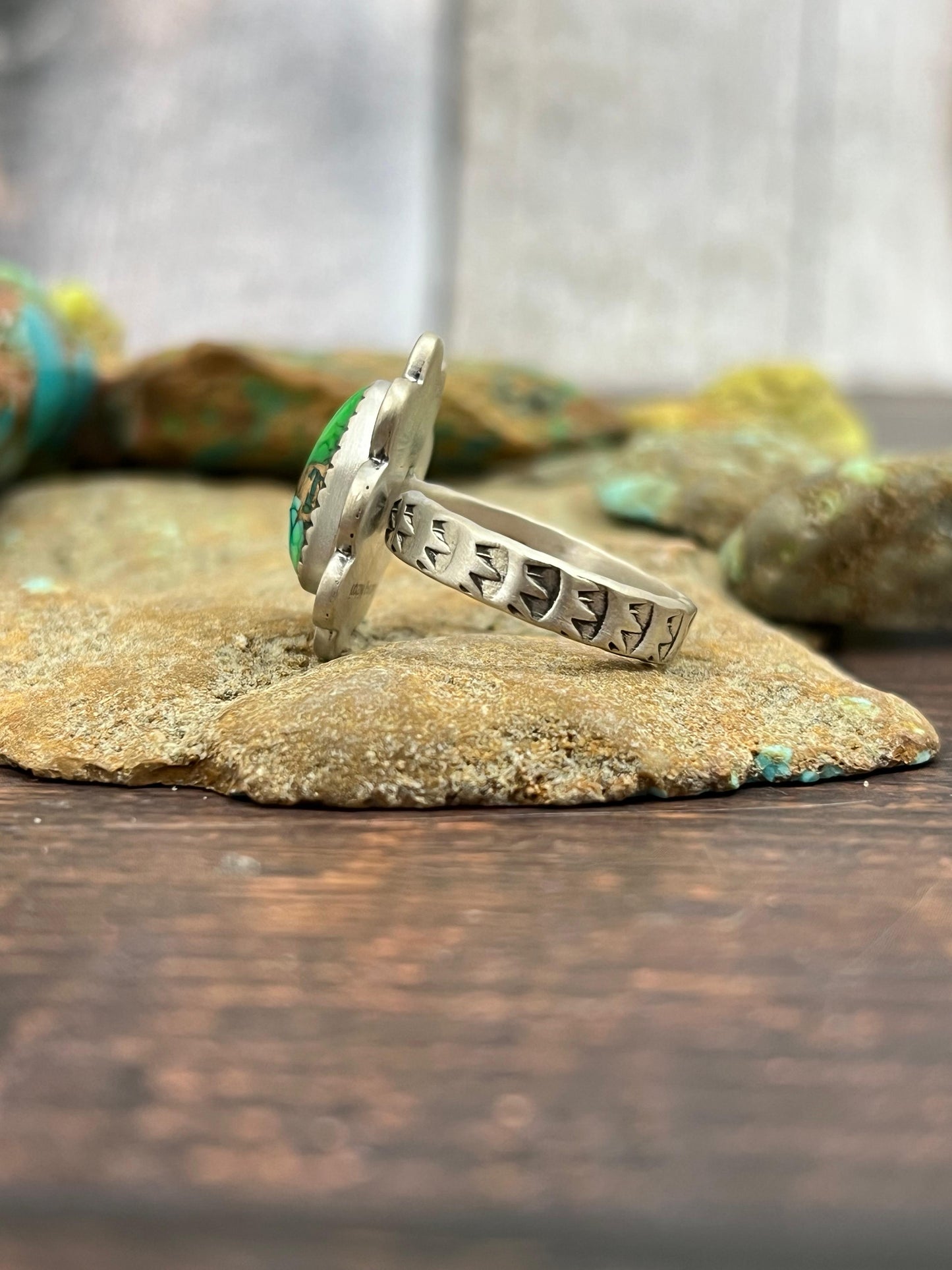 Handmade Sterling Silver Peacock Dahlia Adjustable Ring with Signed Nizhoni