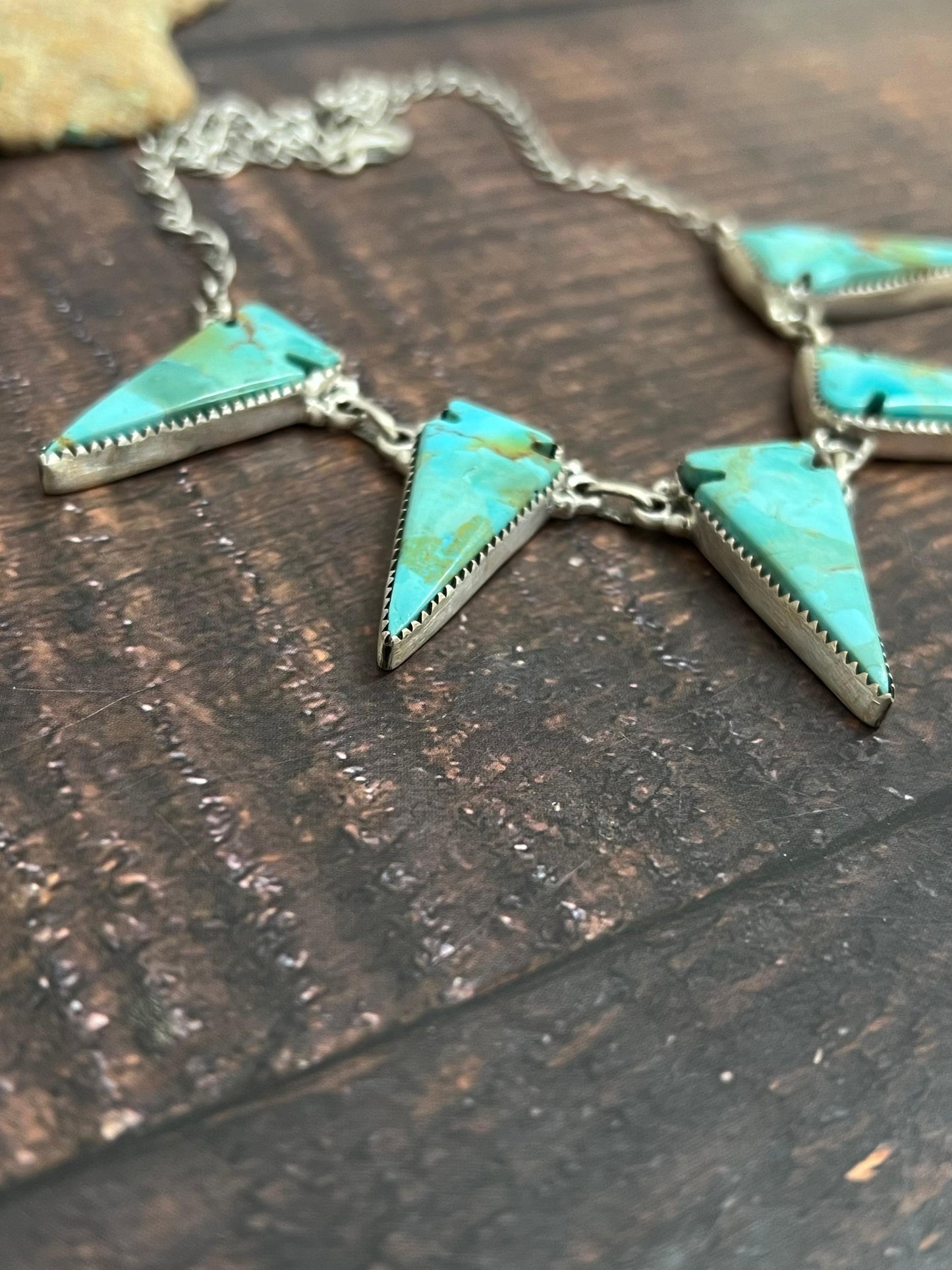 Handmade Sterling Silver Kingman Turquoise Necklace with Signed Nizhoni