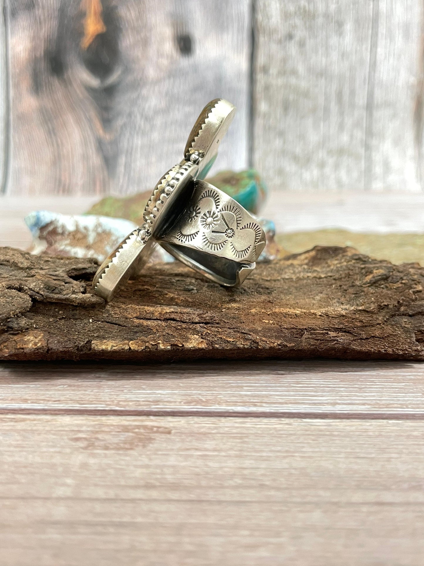 Handmade Sterling Silver Ribbon Royston Adjustable Ring with Signed Nizhoni
