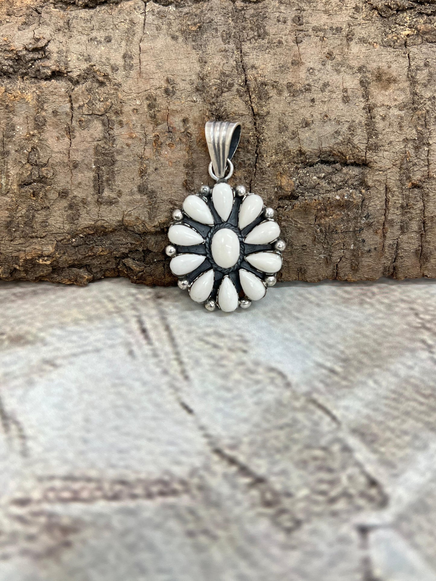 Handmade Sterling Silver White Buffalo Turquoise Pendant with Signed Nizhoni