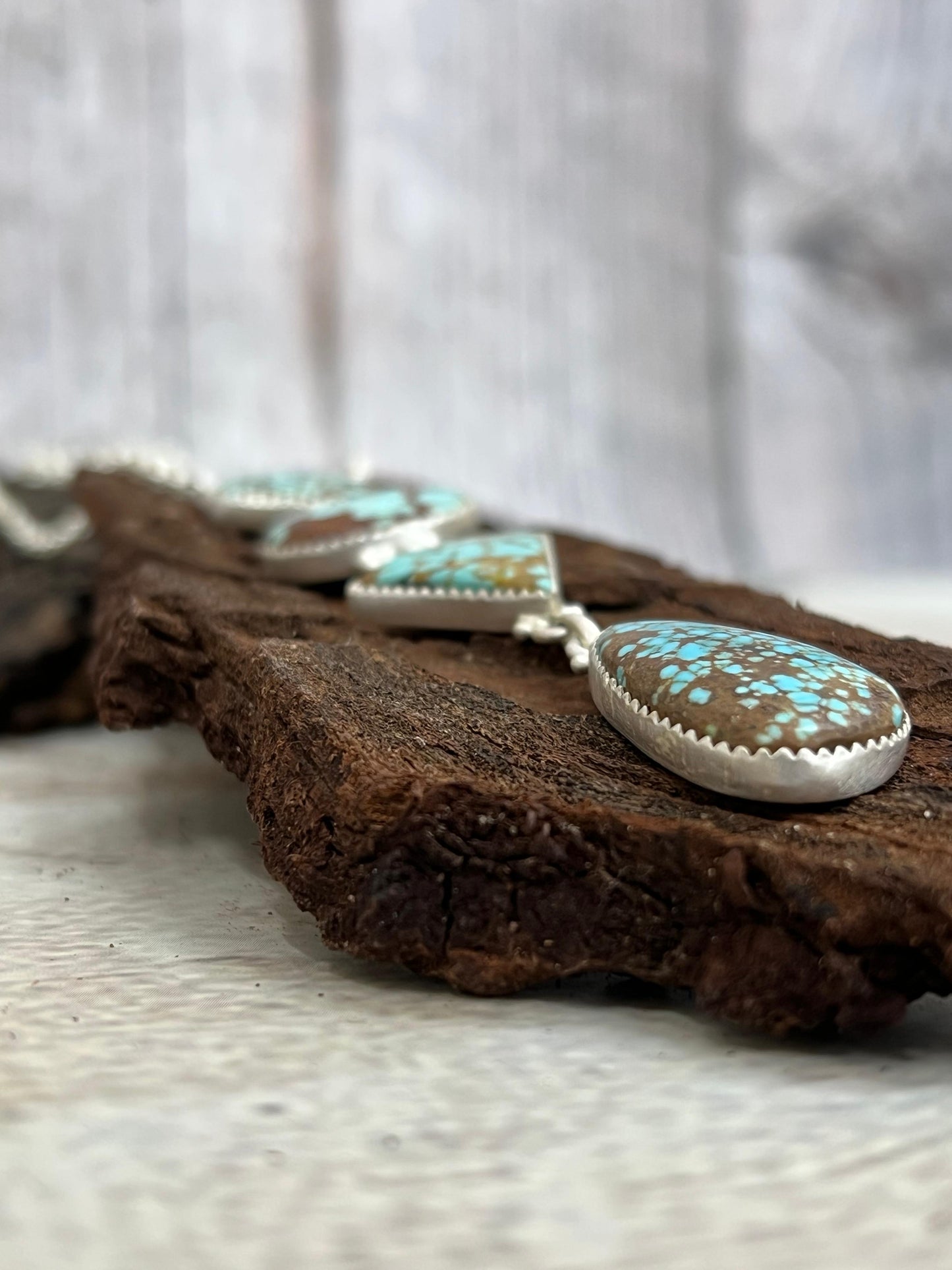 Handmade Sterling Silver Number 8 Turquoise Necklace with Signed Nizhoni