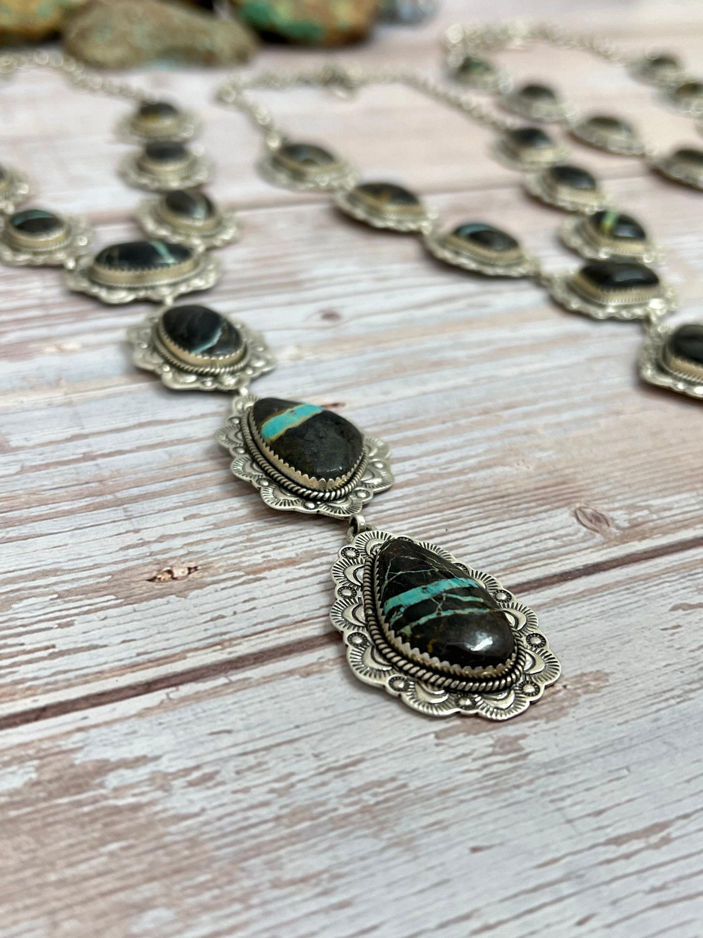 Handmade Sterling Silver Black Jack Necklace with Signed Nizhoni