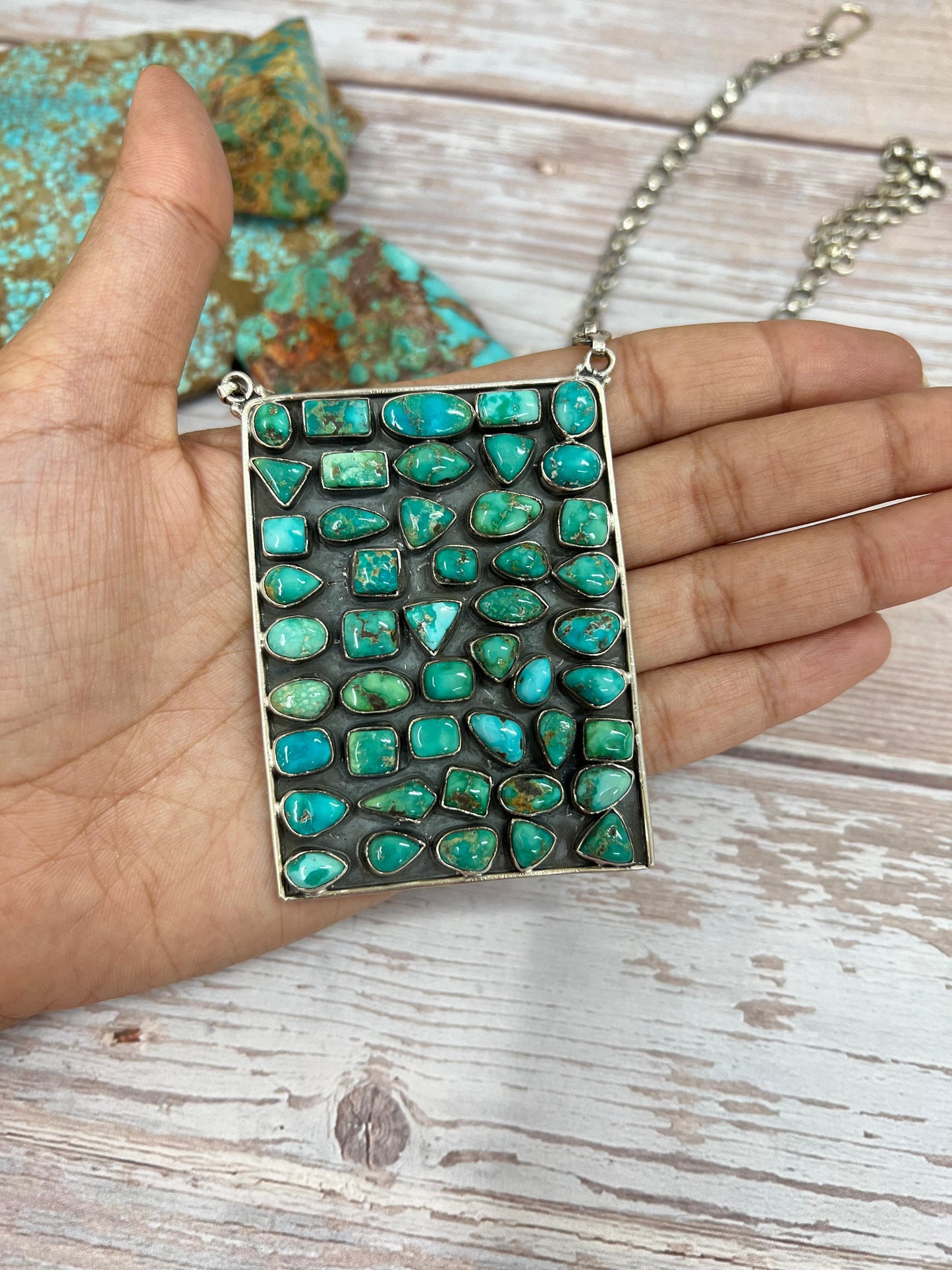Handmade Sterling Silver Sonoran Mountain Turquoise Necklace with Signed Nizhoni (4)