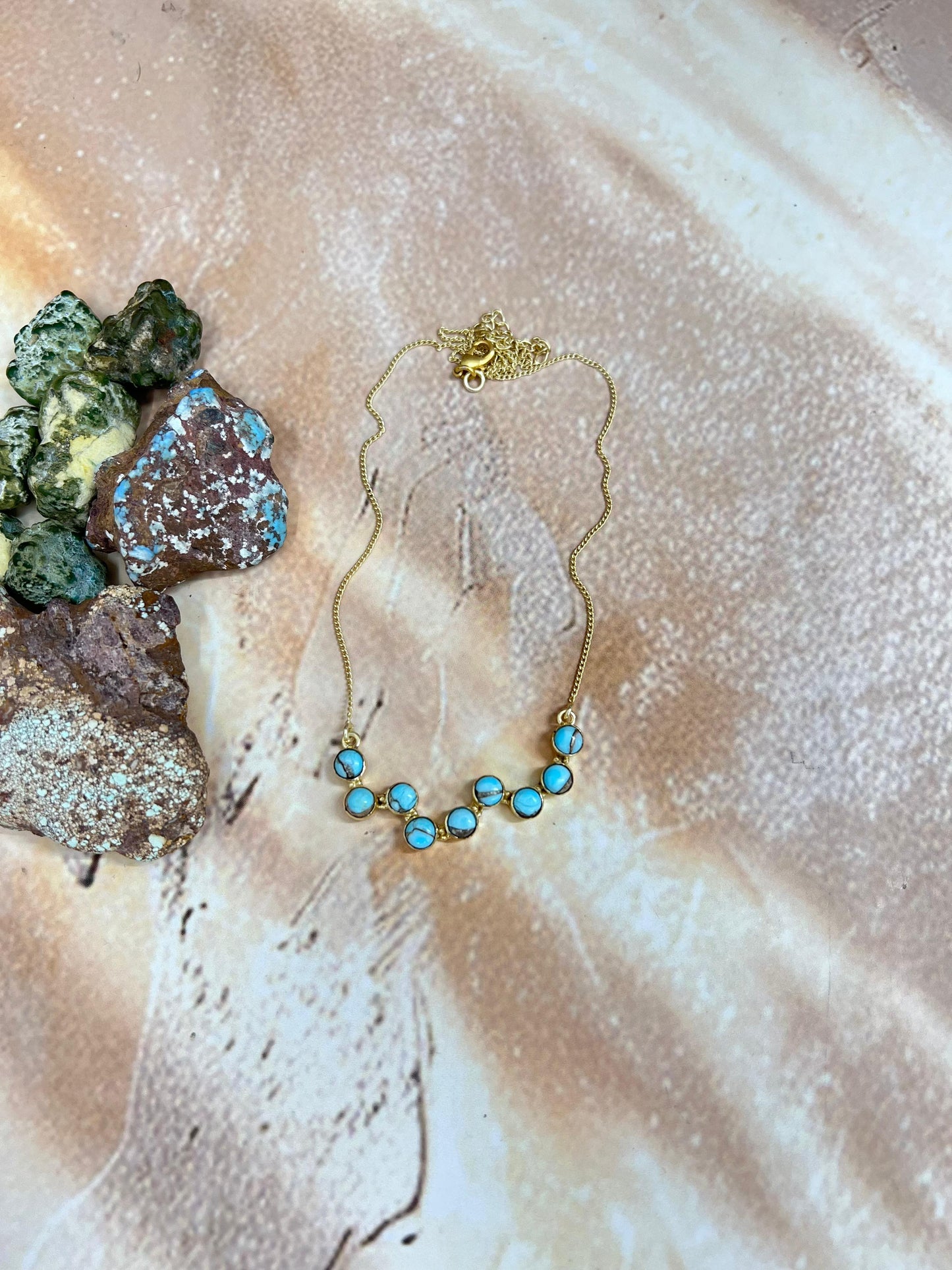 “The Golden Collection” Desert Jewels Natural Cotton Candy Turquoise Necklace Style 2