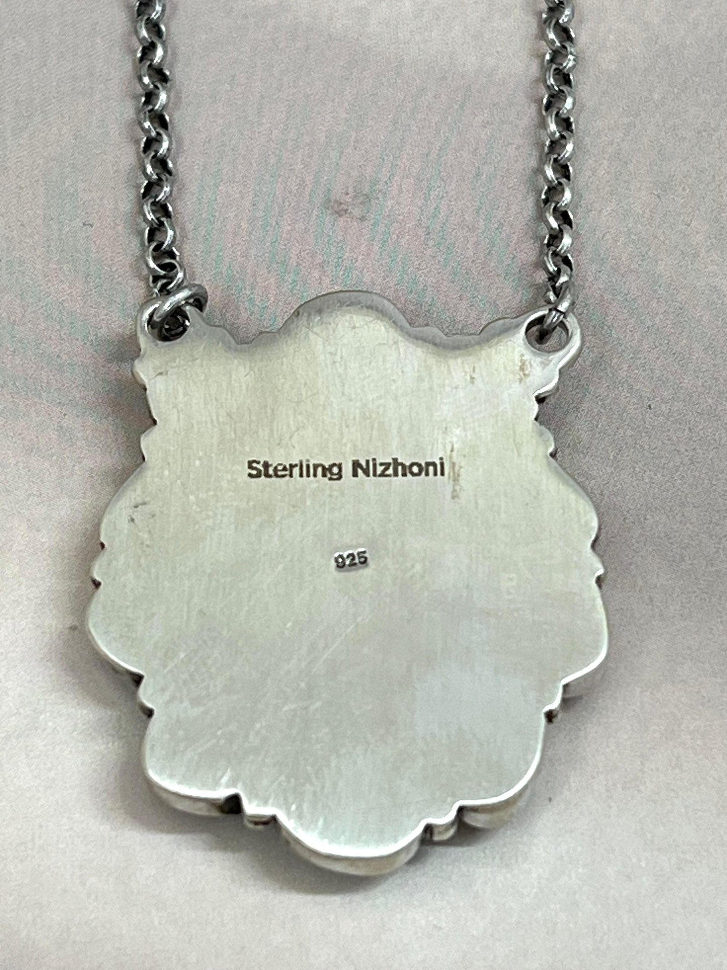 Handmade Sterling Silver Black Jack Necklace with Signed Nizhoni