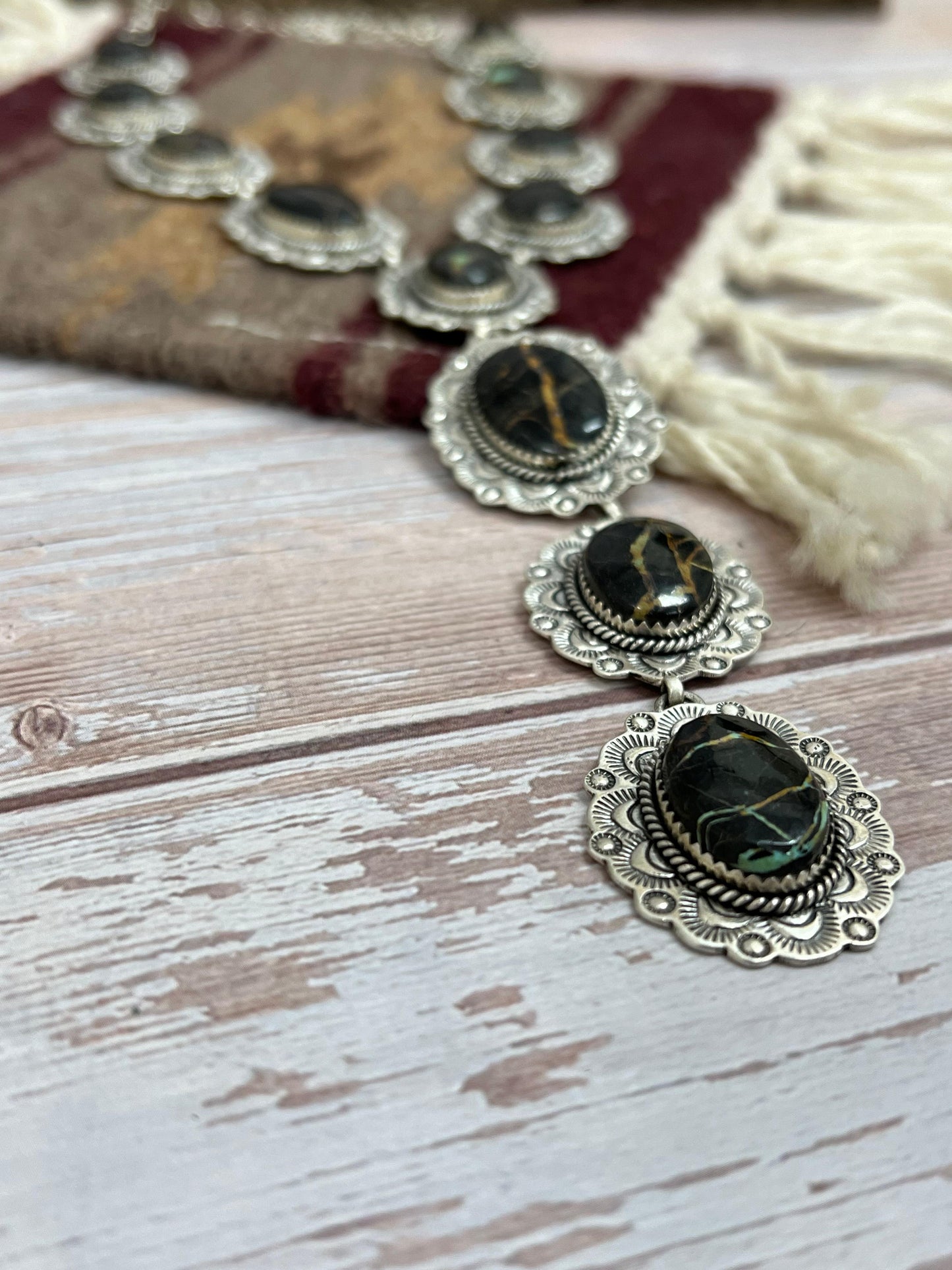 Handmade Sterling Silver Black Jack Necklace with Signed Nizhoni