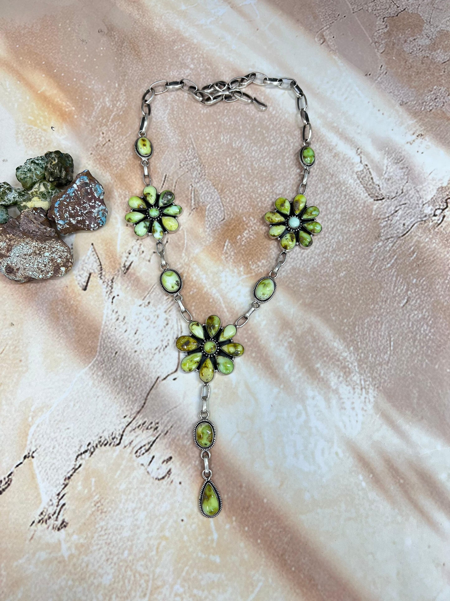 Handmade Sterling Silver Palomino Turquoise Necklace with Signed Nizhoni