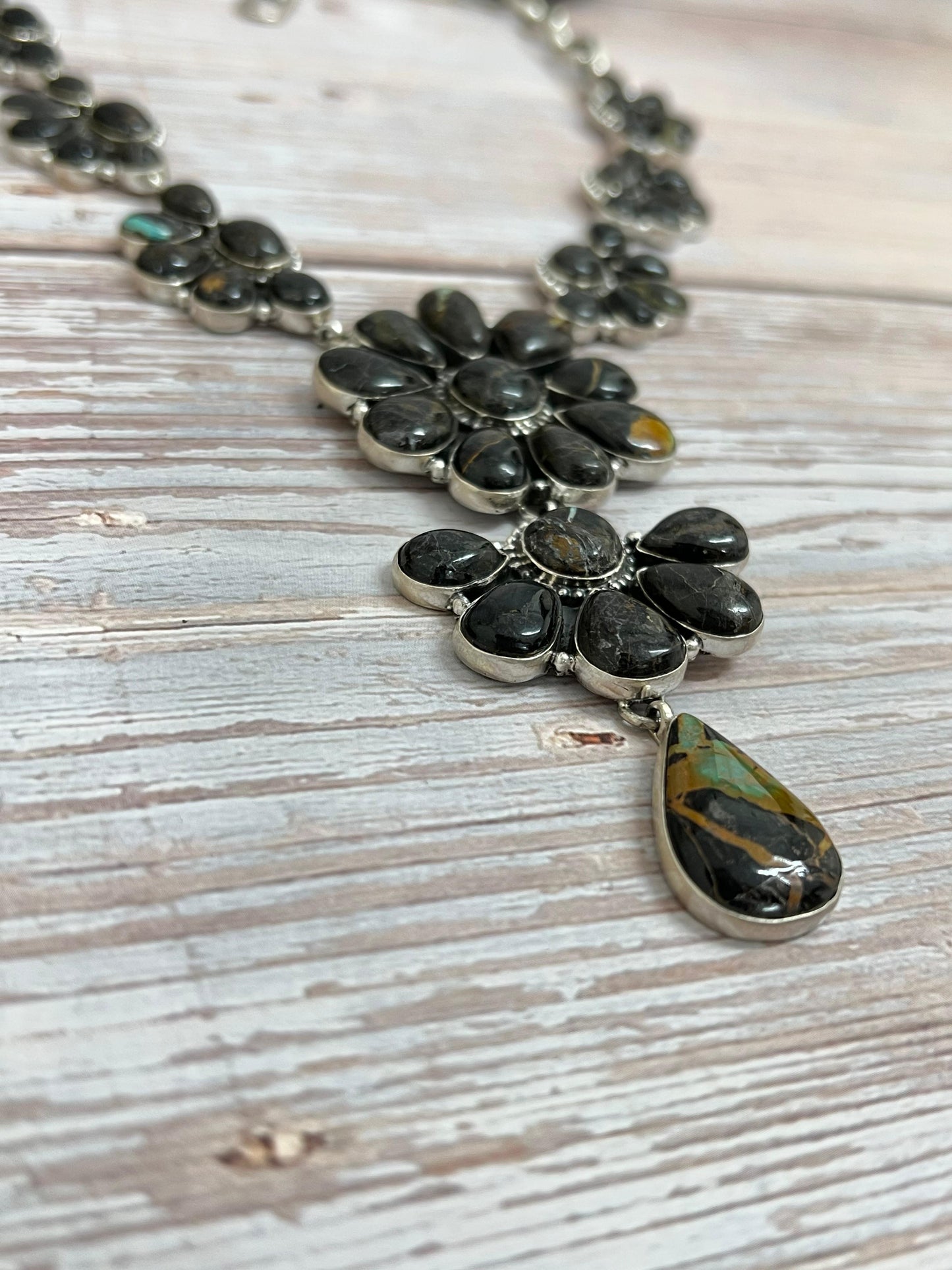 Handmade Sterling Silver Black Jack Necklace with Signed Nizhoni