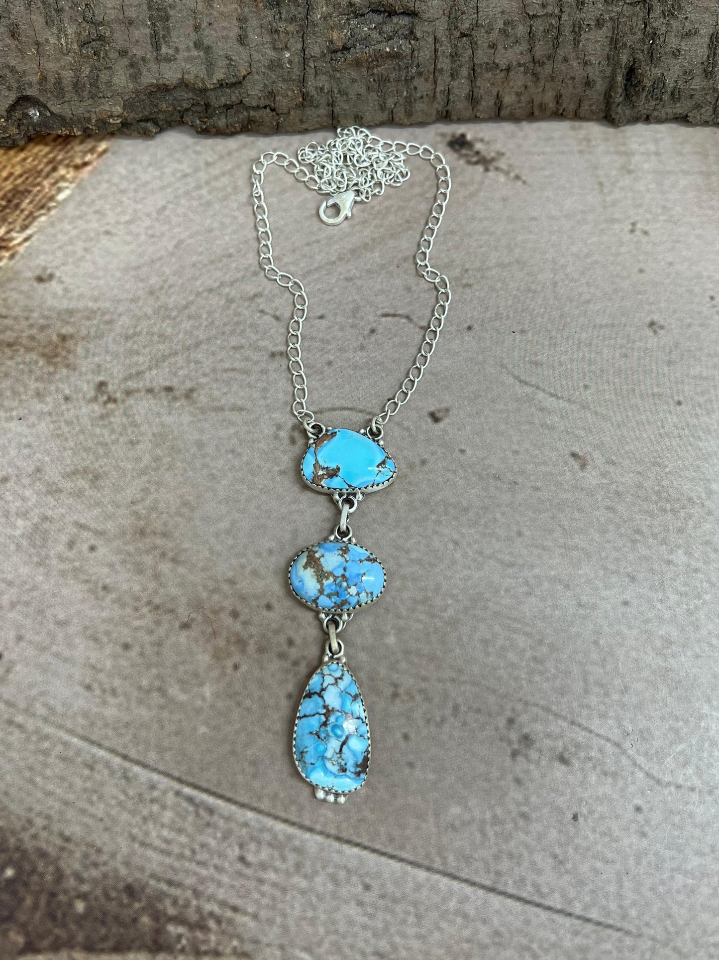 Handmade Sterling Silver Golden Hills Turquoise Necklace with Signed Nizhoni