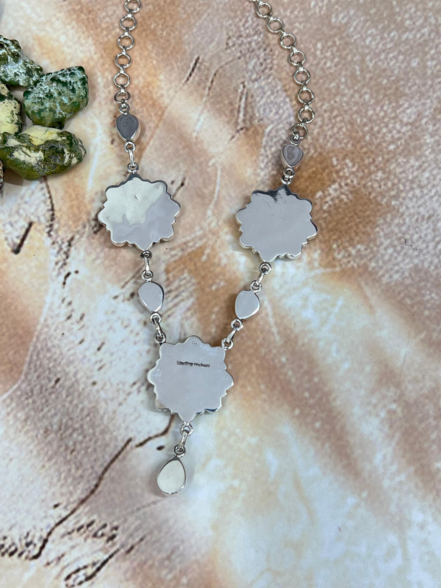 Handmade Sterling Silver Cotton Candy Turquoise Necklace with Signed Nizhoni