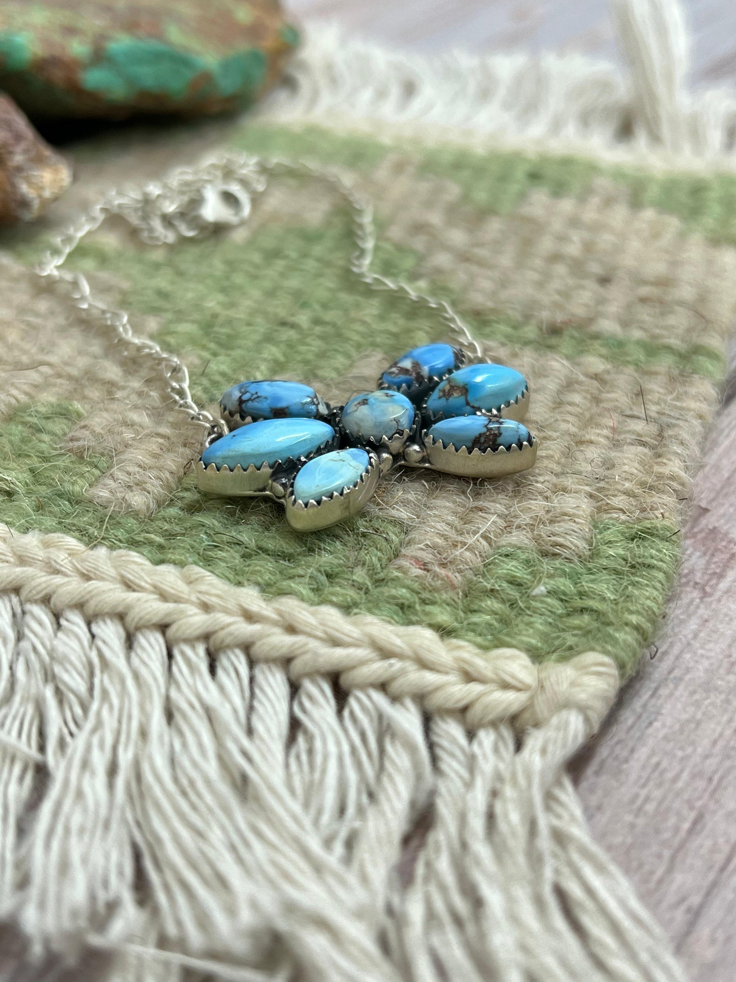 Handmade Sterling Silver Golden Hills Turquoise Necklace with Signed Nizhoni