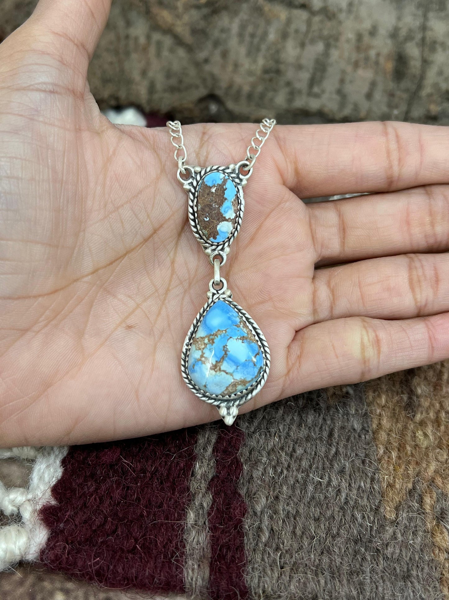 Handmade Sterling Silver Golden Hills Turquoise Necklace with Signed Nizhoni