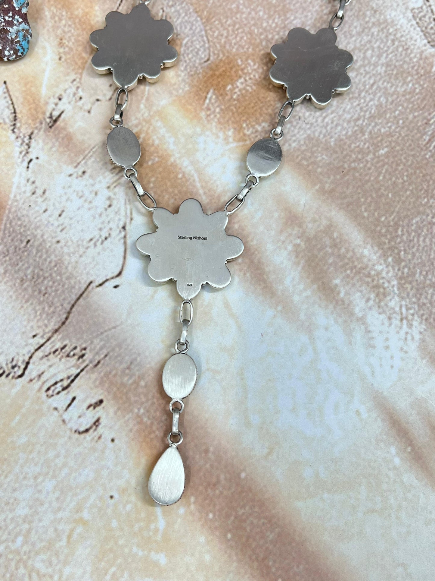 Handmade Sterling Silver Palomino Turquoise Necklace with Signed Nizhoni