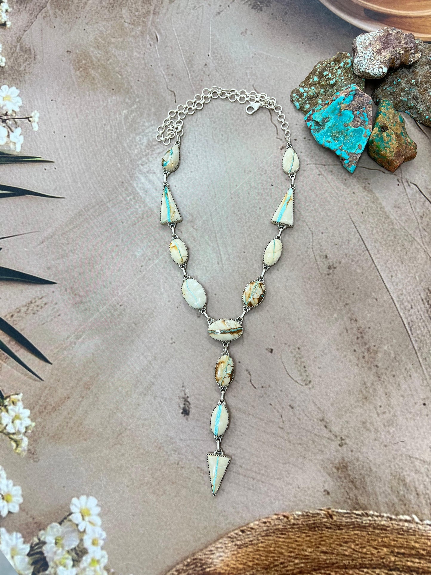 Handmade Sterling Silver Ribbon Royston Necklace with Signed Nizhoni