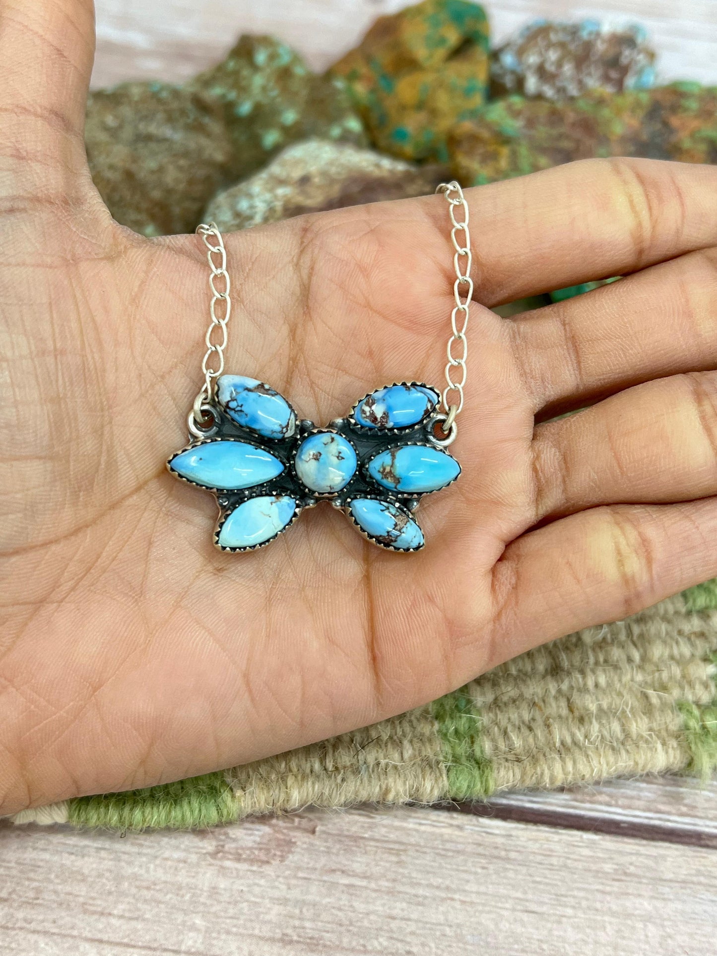 Handmade Sterling Silver Golden Hills Turquoise Necklace with Signed Nizhoni