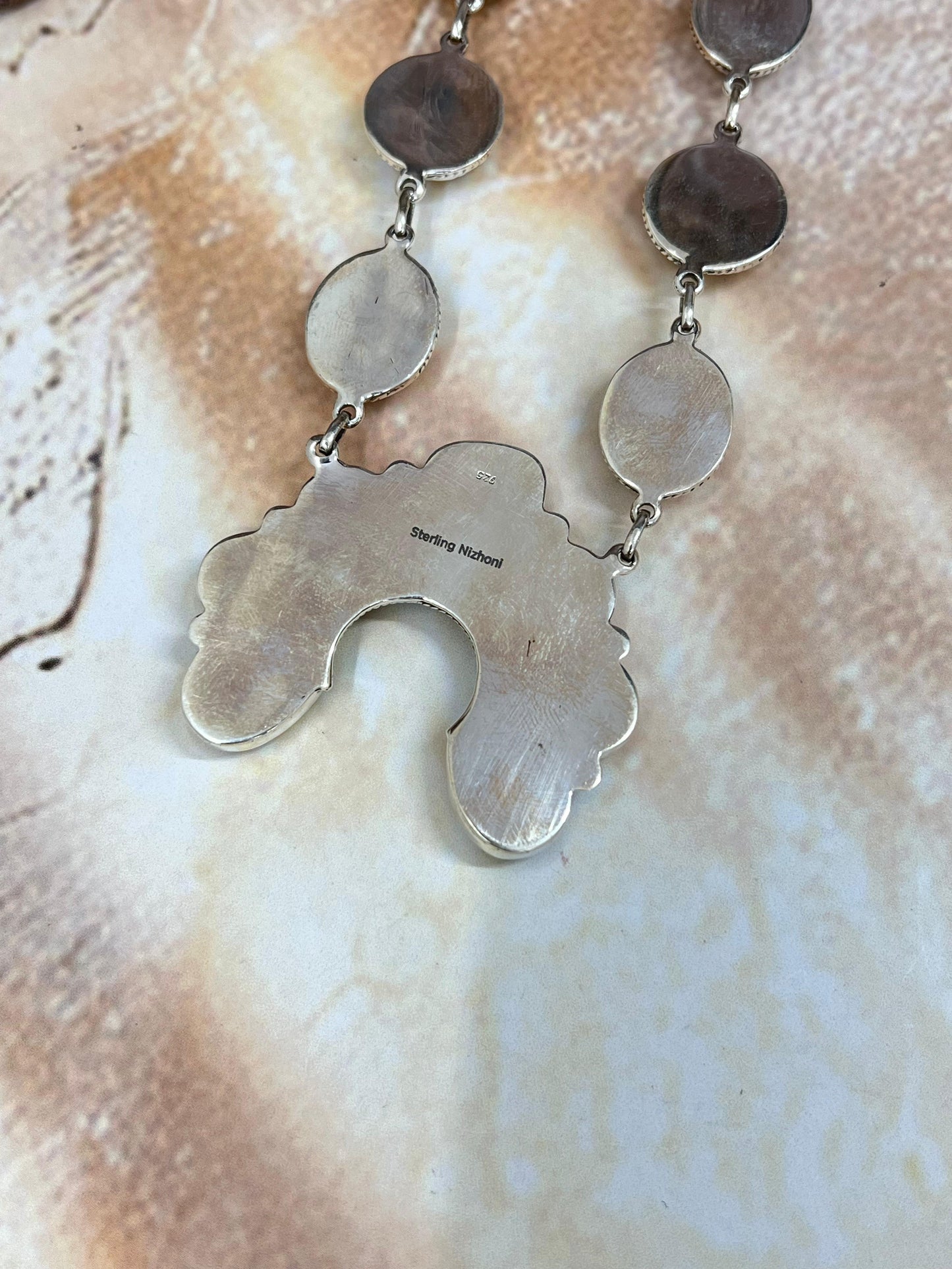 Handmade Sterling Silver Honey Dahlia Squash Blossom Necklace with Signed Nizhoni