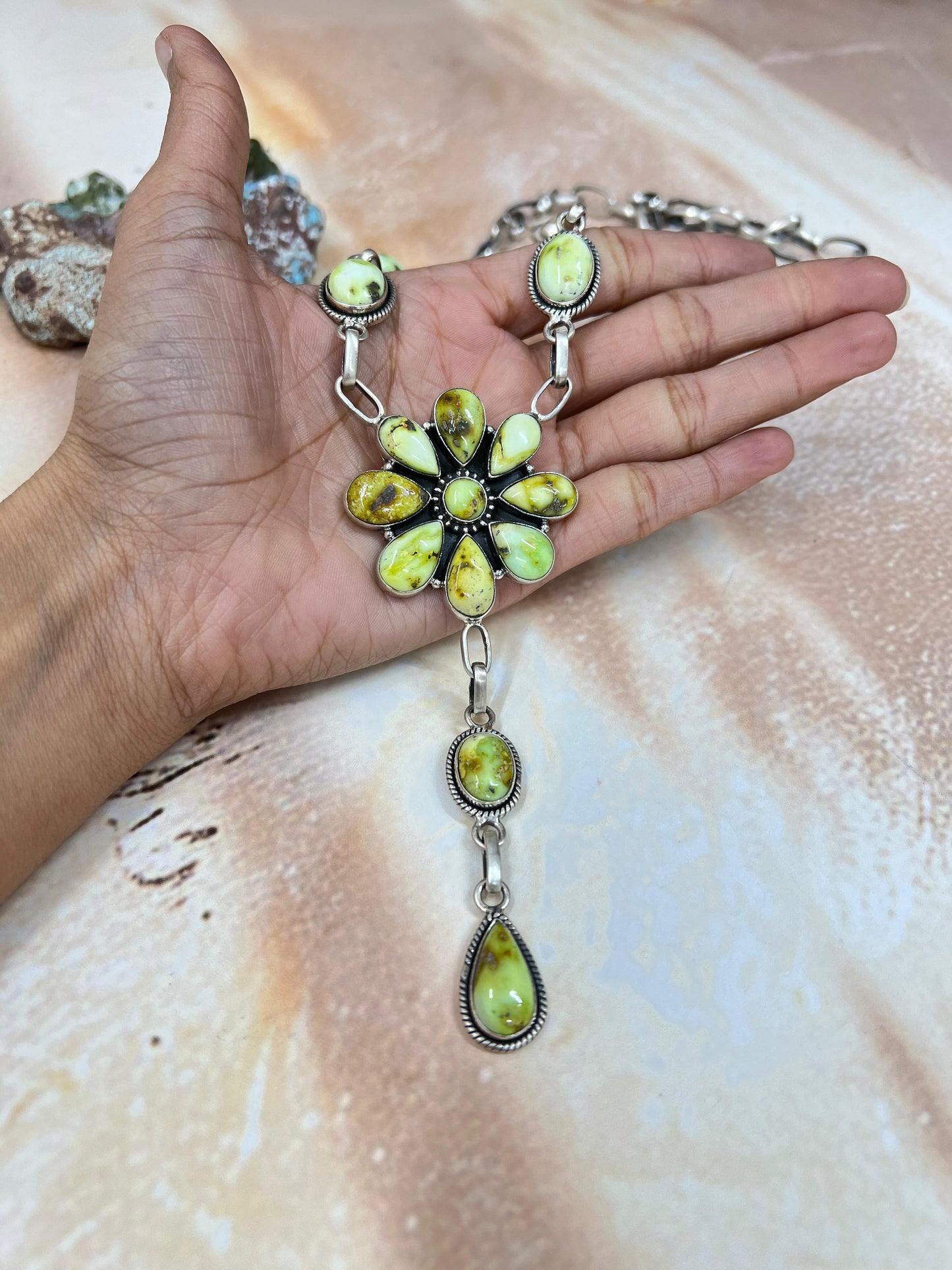 Handmade Sterling Silver Palomino Turquoise Necklace with Signed Nizhoni