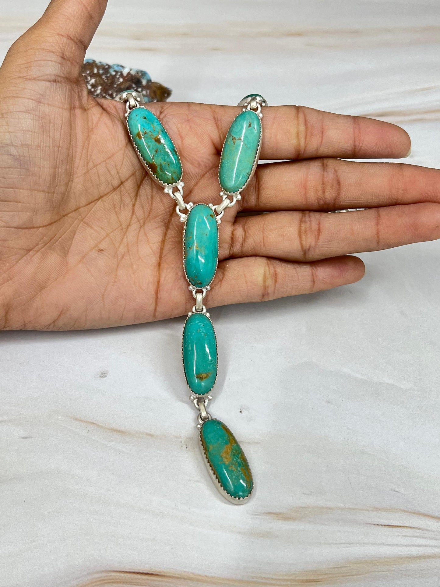 Handmade Sterling Silver Royston Turquoise Necklace with Signed Nizhoni (5)