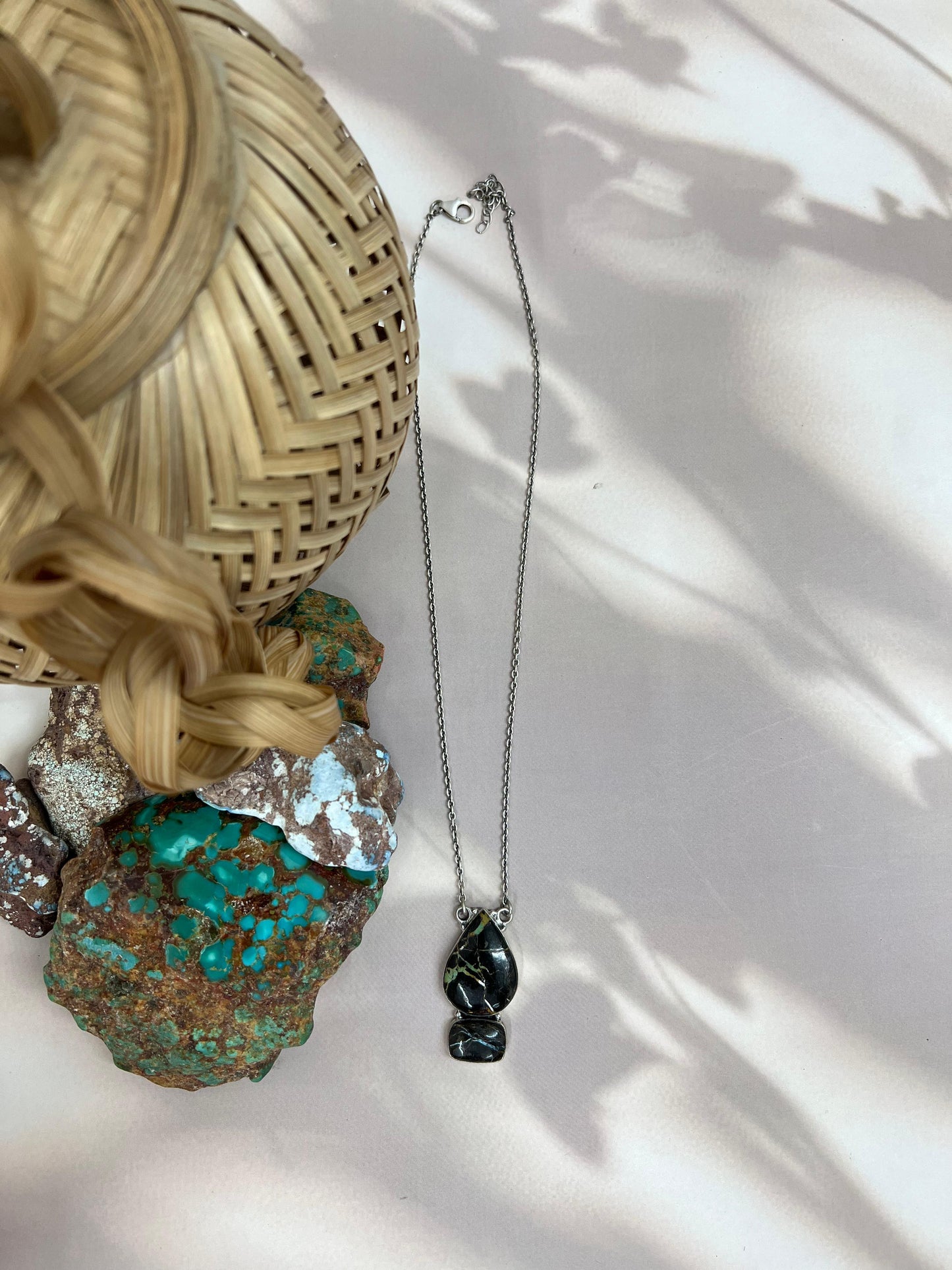 Handmade Sterling Silver Black Jack Necklace with Signed Nizhoni