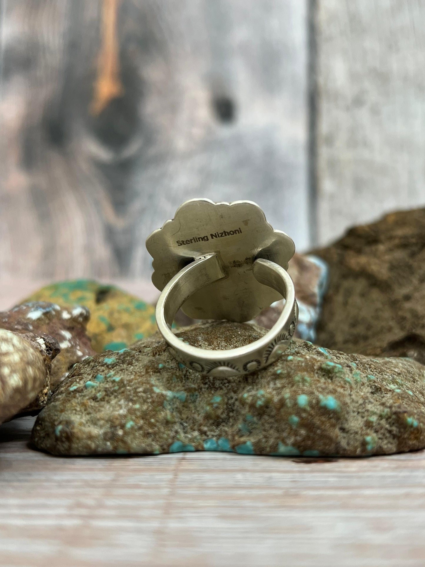 Handmade Sterling Silver Black Jack Adjustable Ring with Signed Nizhoni