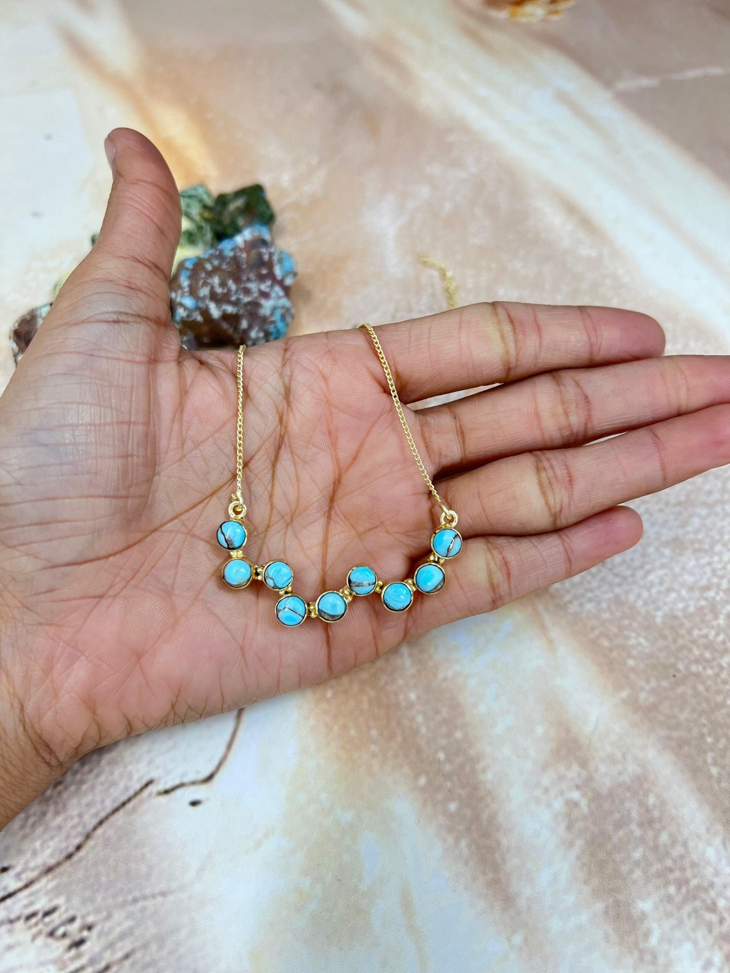 “The Golden Collection” Desert Jewels Natural Cotton Candy Turquoise Necklace Style 2