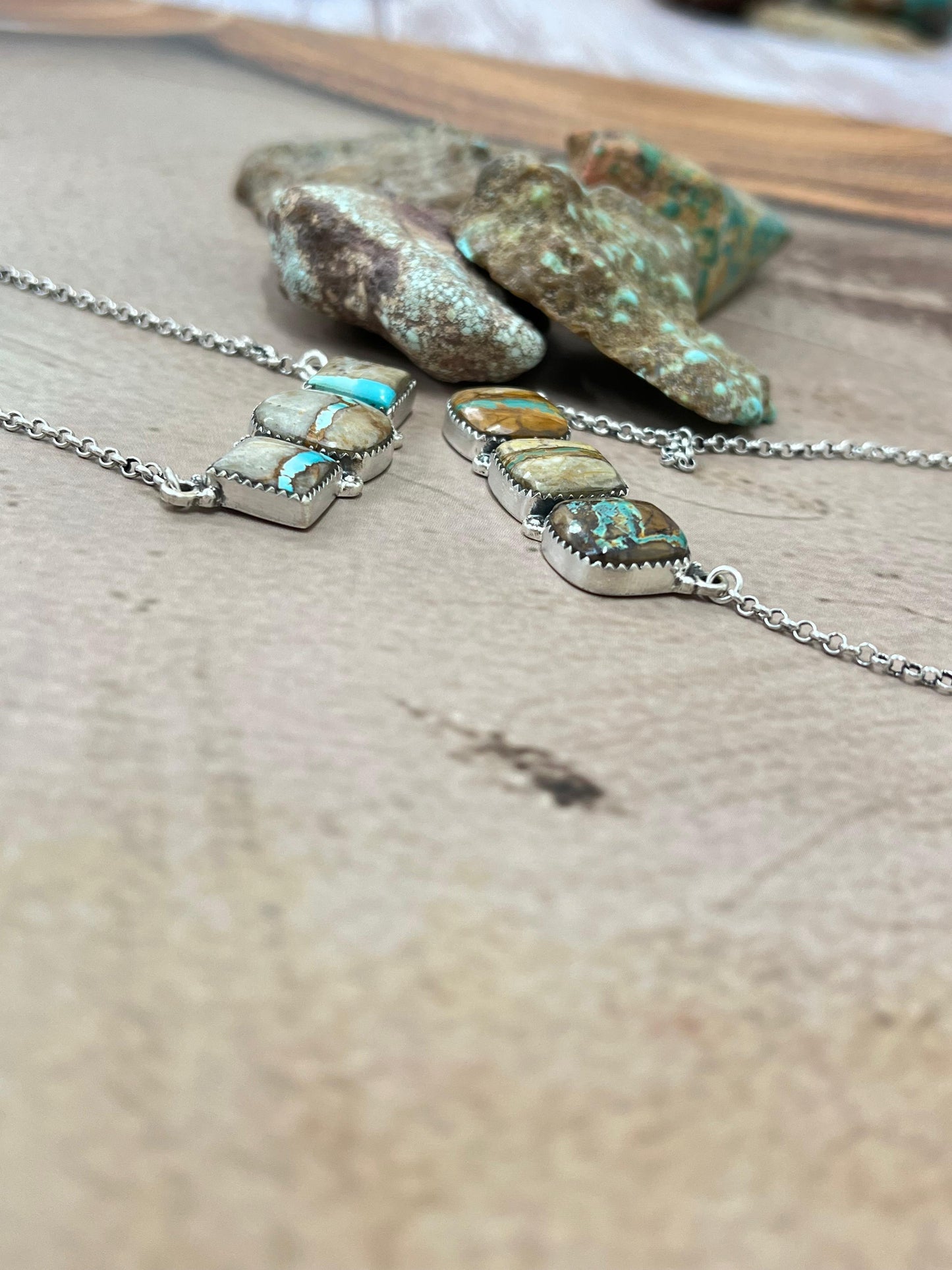 Handmade Sterling Silver Ribbon Royston Necklace with Signed Nizhoni