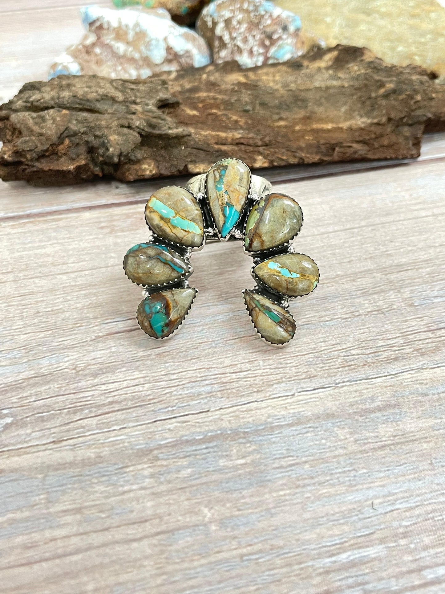 Handmade Sterling Silver Ribbon Royston Adjustable Ring with Signed Nizhoni