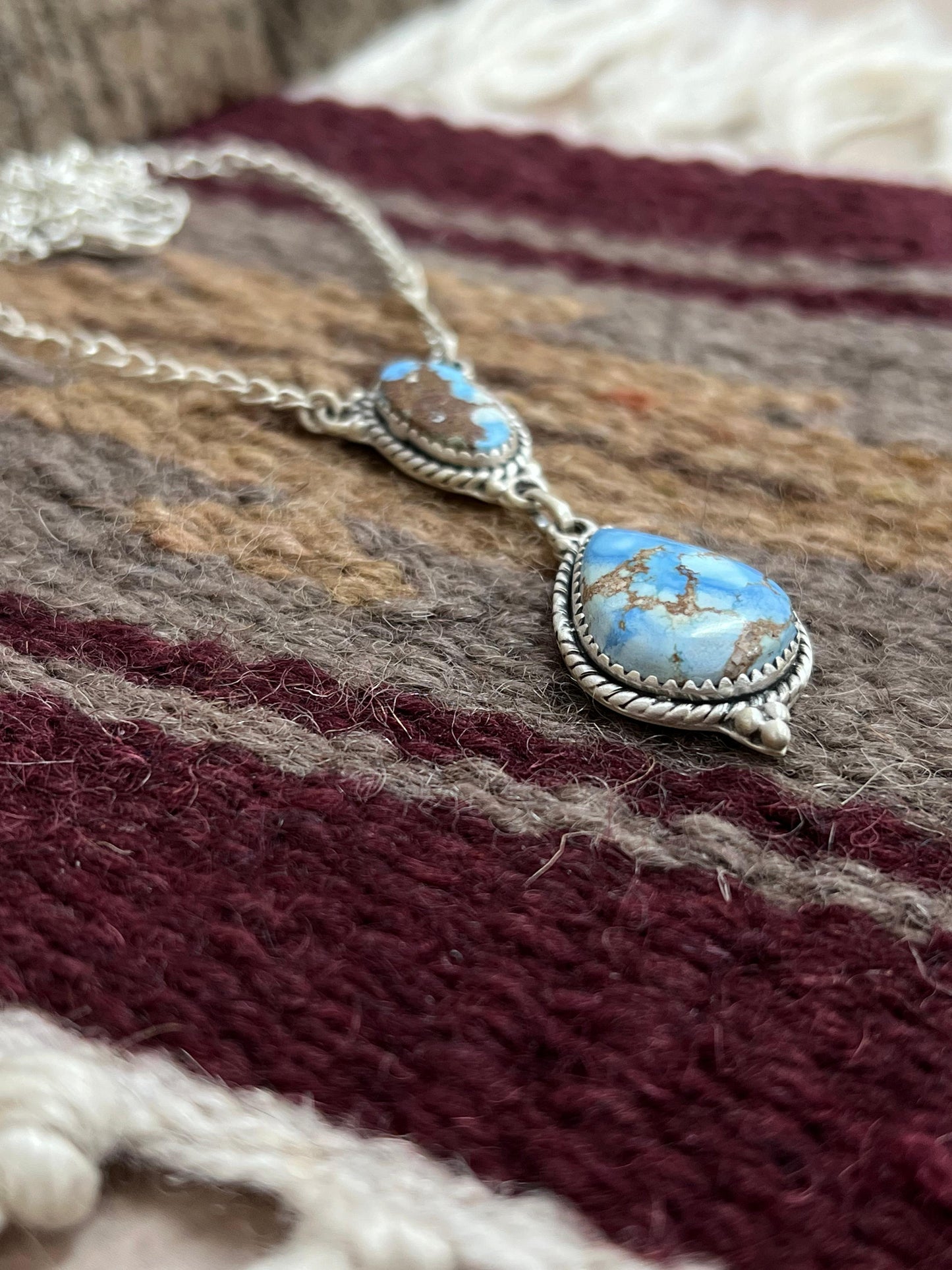 Handmade Sterling Silver Golden Hills Turquoise Necklace with Signed Nizhoni