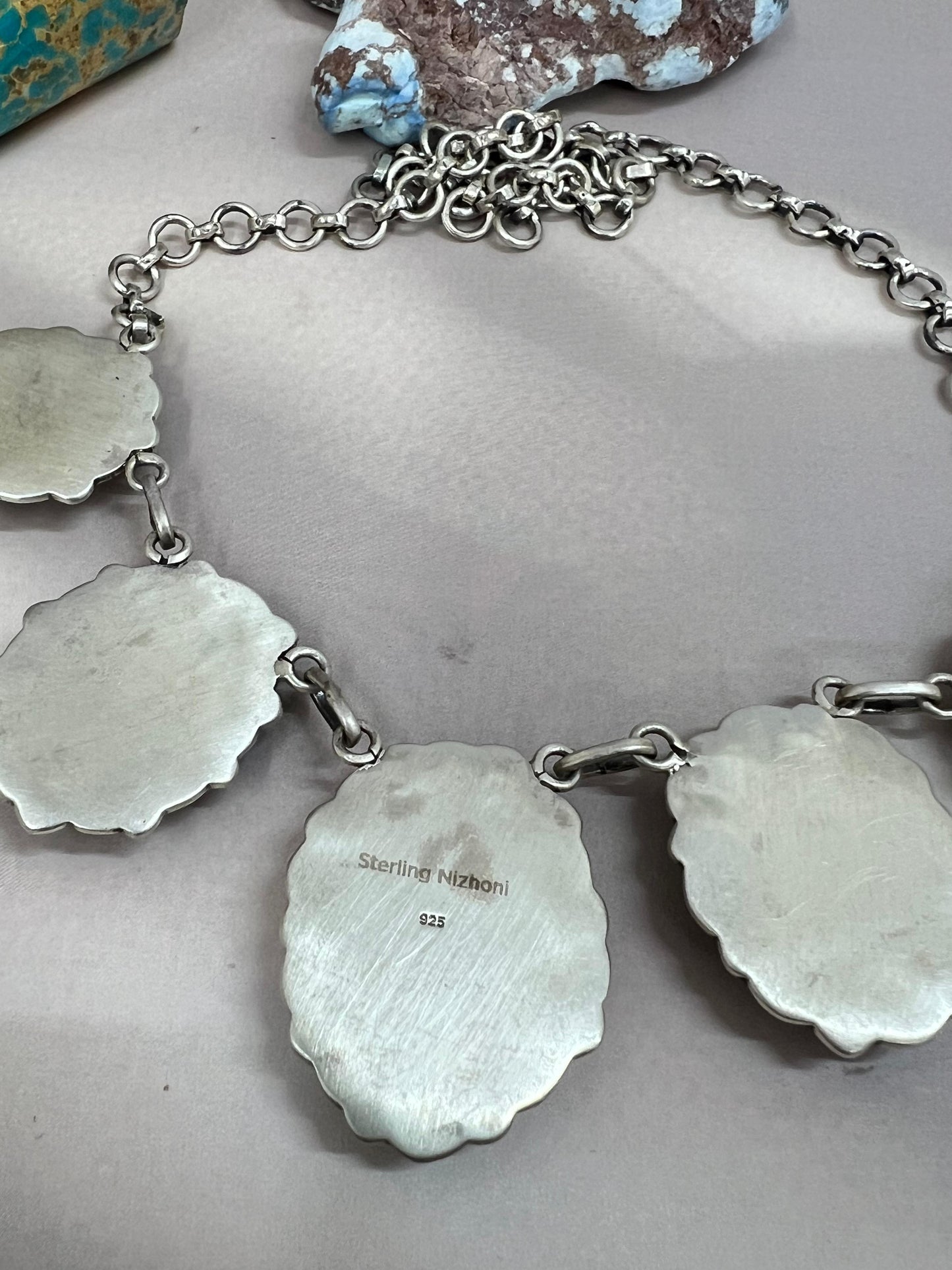 Handmade Sterling Silver Black Jack Choker Necklace with Signed Nizhoni