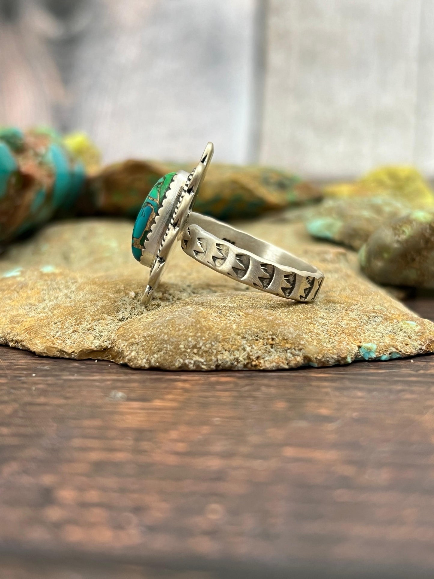 Handmade Sterling Silver Peacock Dahlia Adjustable Ring with Signed Nizhoni