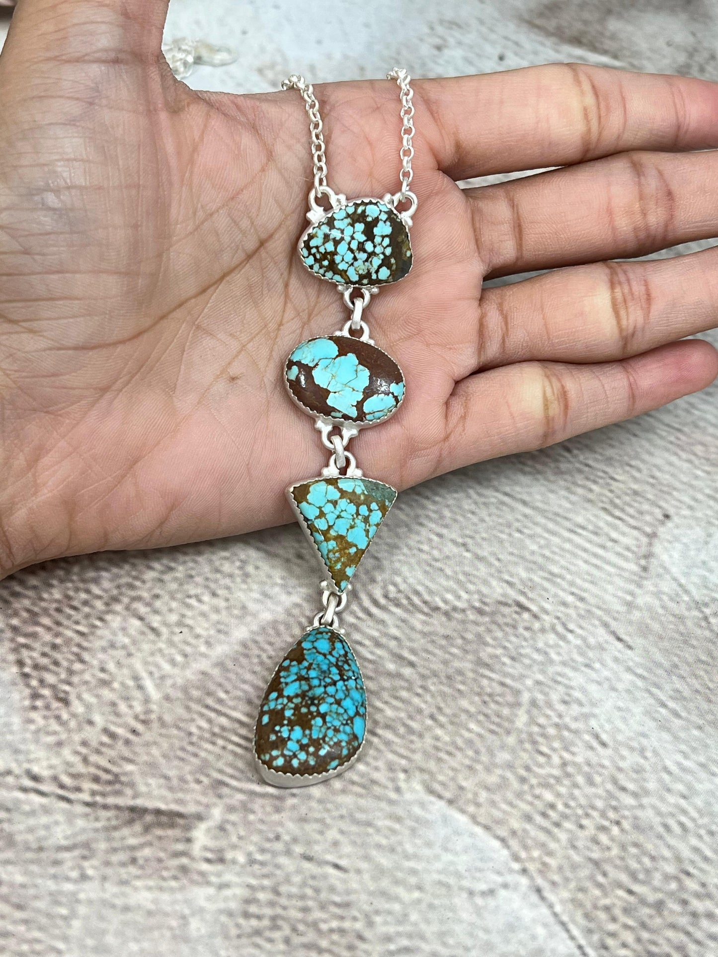 Handmade Sterling Silver Number 8 Turquoise Necklace with Signed Nizhoni