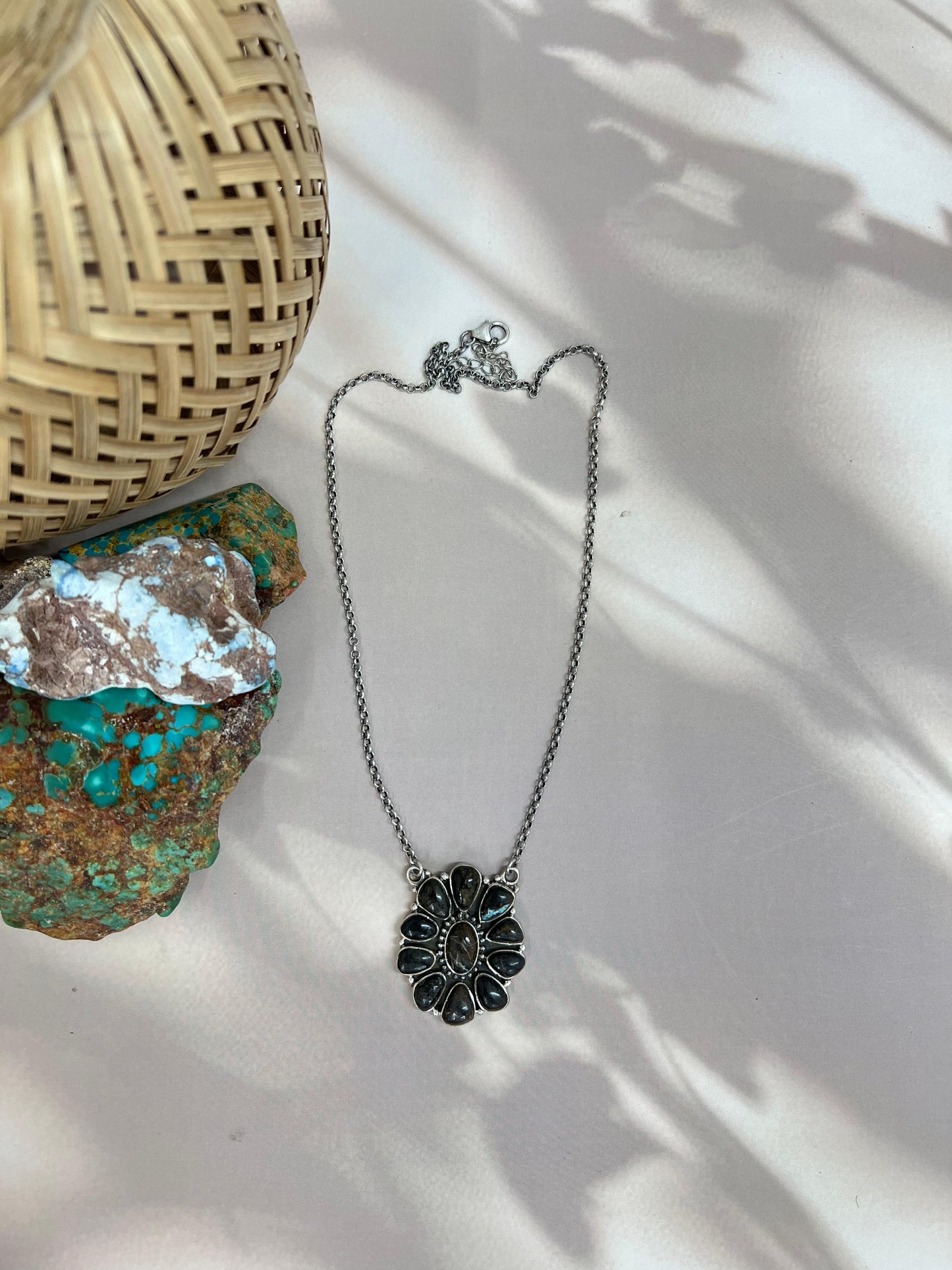 Handmade Sterling Silver Black Jack Necklace with Signed Nizhoni