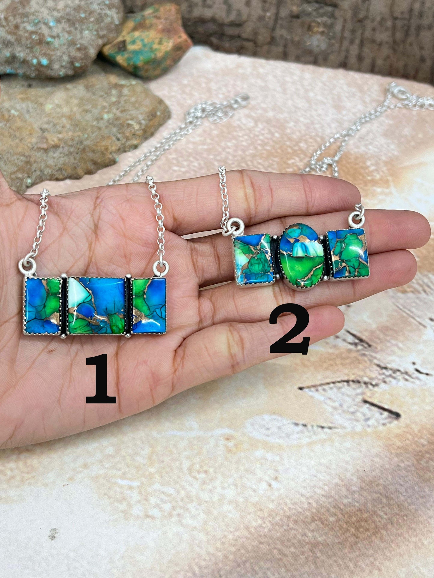 Handmade Sterling Silver Peacock Dahlia Necklace with Signed Nizhoni