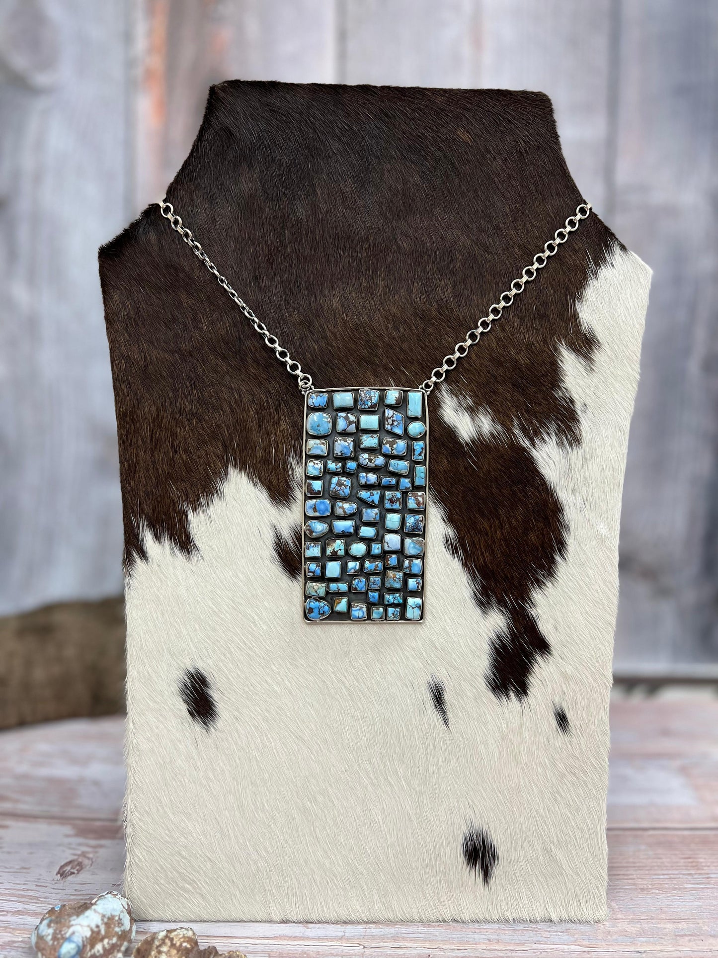 Handmade Sterling Silver Golden Hills Turquoise Necklace with Signed Nizhoni