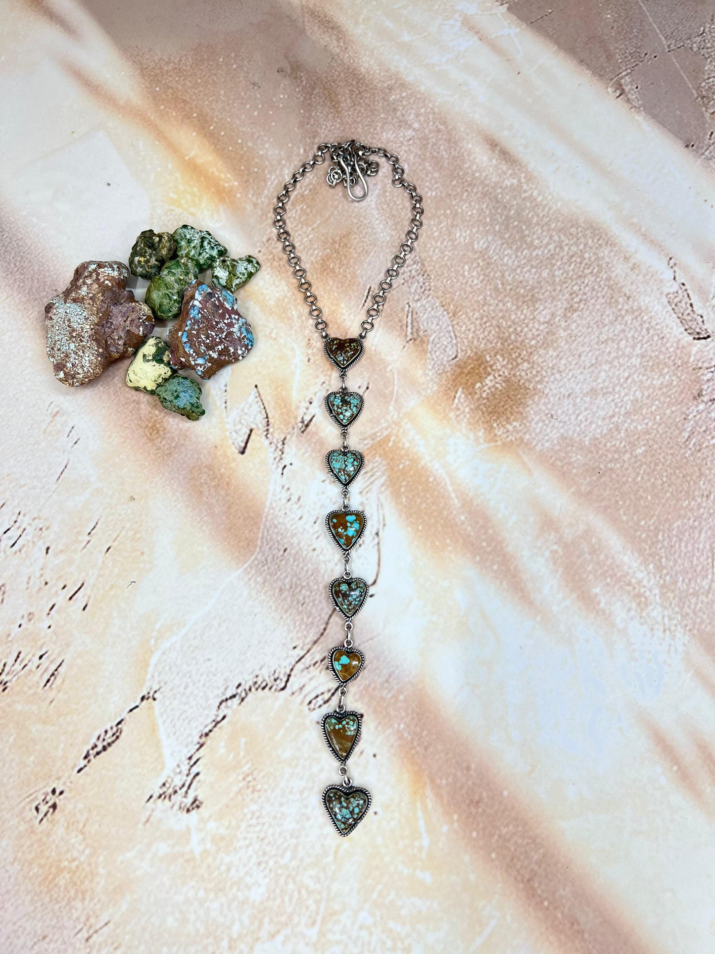 Handmade Sterling Silver Number 8 Turquoise Drop Heart Necklace with Signed Nizhoni